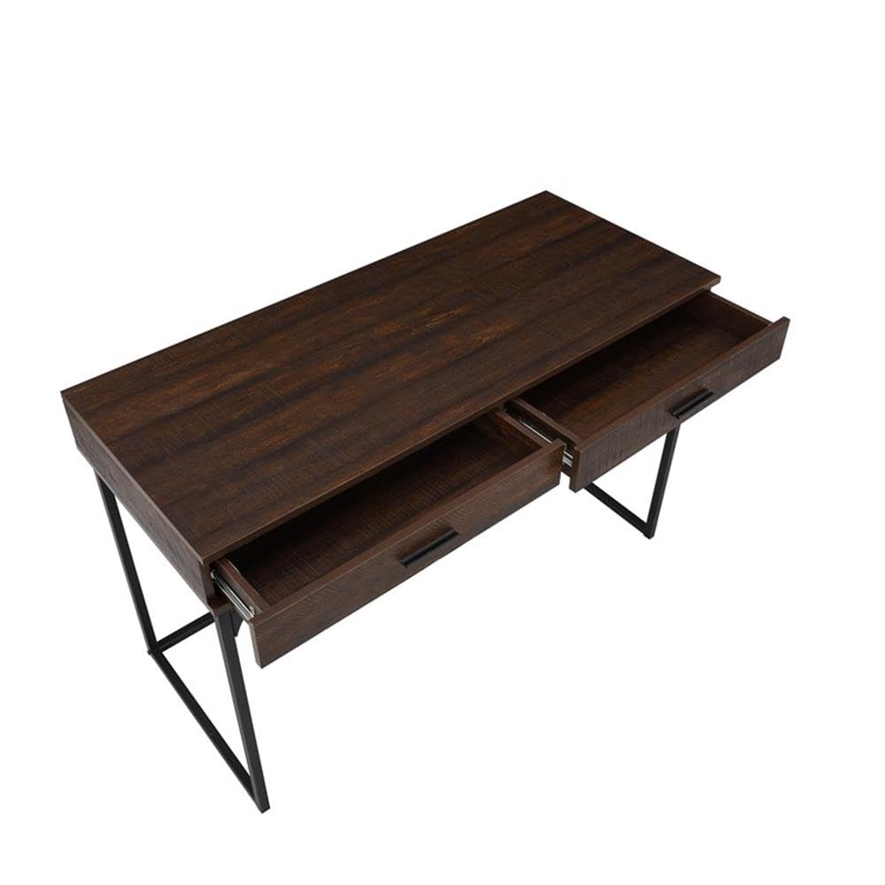 BOWERY HILL Modern Transitional Metal Computer Desk with Drawers - Elm Wood & Black Finish - Home Office Workstation for Small Spaces & Gaming Setup