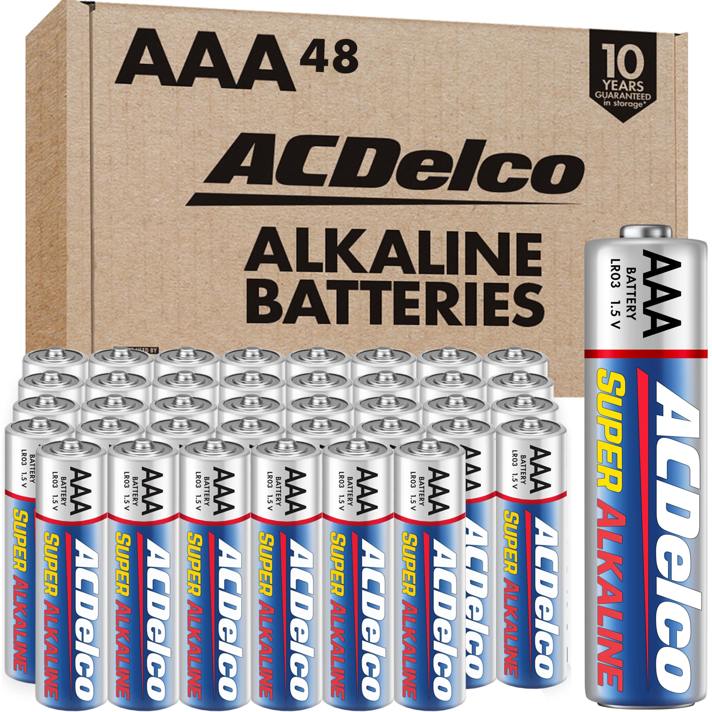 ACDelco 48-Count AAA Super Alkaline Batteries - Long Lasting Power with 10-Year Shelf Life - Ideal for Remote Controls, Toys, Flashlights & Electronic Devices