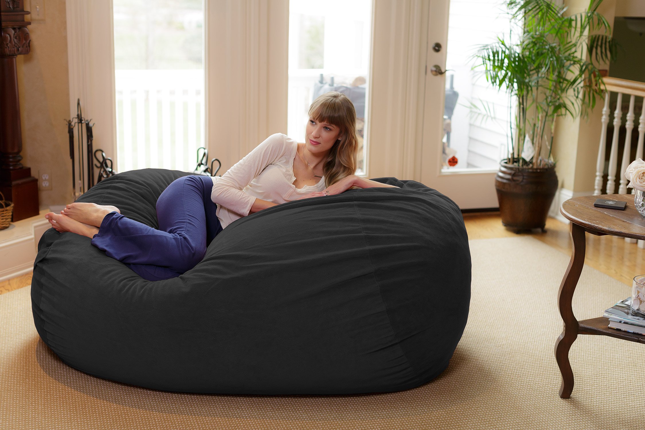 Chill Sack 6' Memory Foam Bean Bag Chair - Oversized Lounger with Soft Microfiber Cover (Dark Grey Pebble) - Perfect for Gaming, Movie Nights & Dorm Room Relaxation