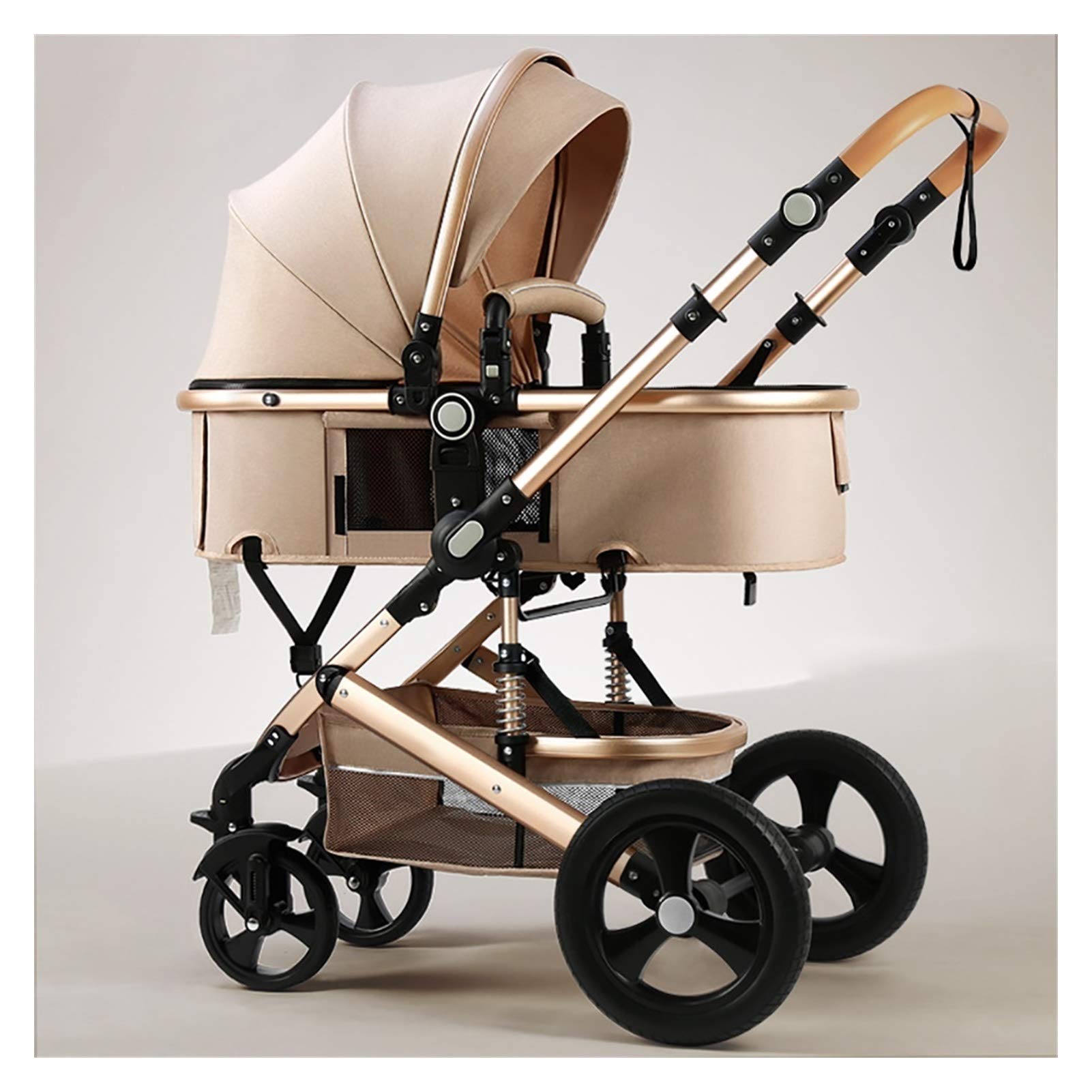 2-in-1 Convertible Baby Stroller with Reversible Bassinet | Foldable Aluminum Alloy Pushchair | Infant Pram & High Landscape Carriage (Gold) - Perfect for Newborns, Travel & Daily Walks