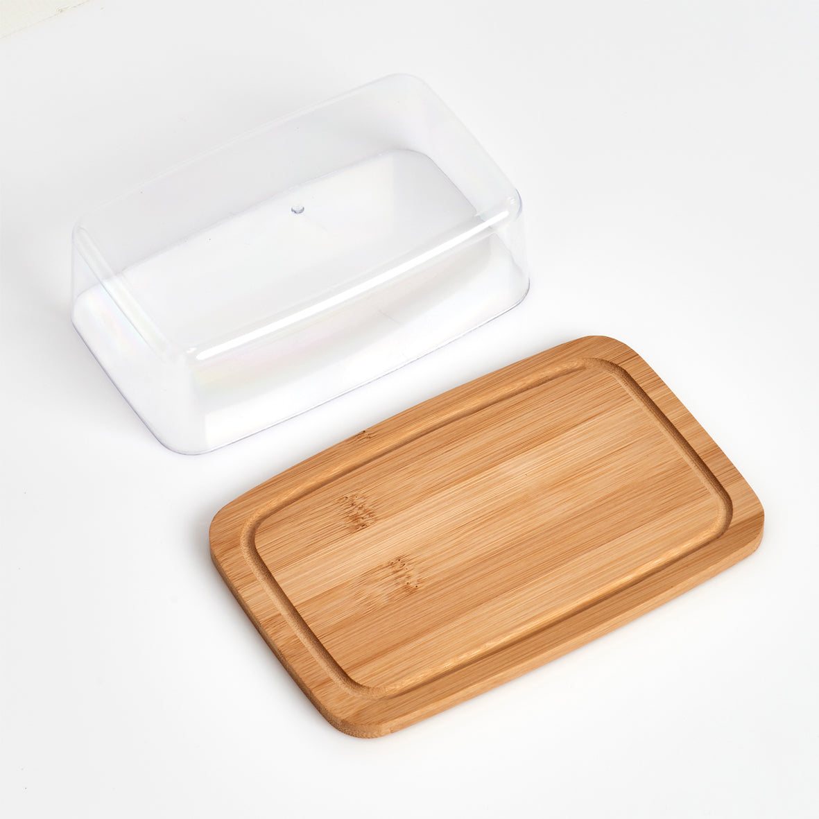 Bamboo & Plastic Butter Dish with Lid - Airtight & Durable Butter Keeper for Kitchen Countertop or Dining Table - Perfect for Spreading Butter on Toast, Baking, and Cooking