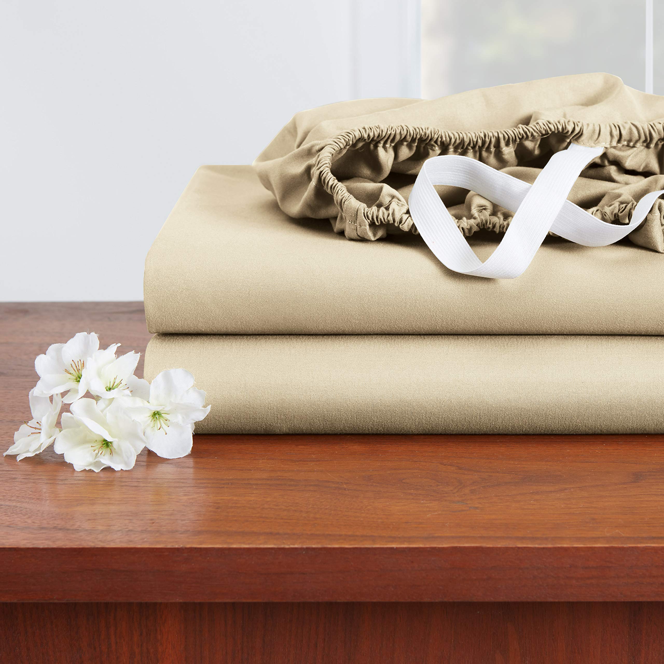 Empyrean Twin Sheets Set - 3 Piece Super Soft Microfiber Bedding - Double Brushed Luxury Twin Size Sheets (Cream Beige) with Deep Pockets & Elastic Corners - Perfect for Guest Rooms, Dorms & Cozy Bedrooms