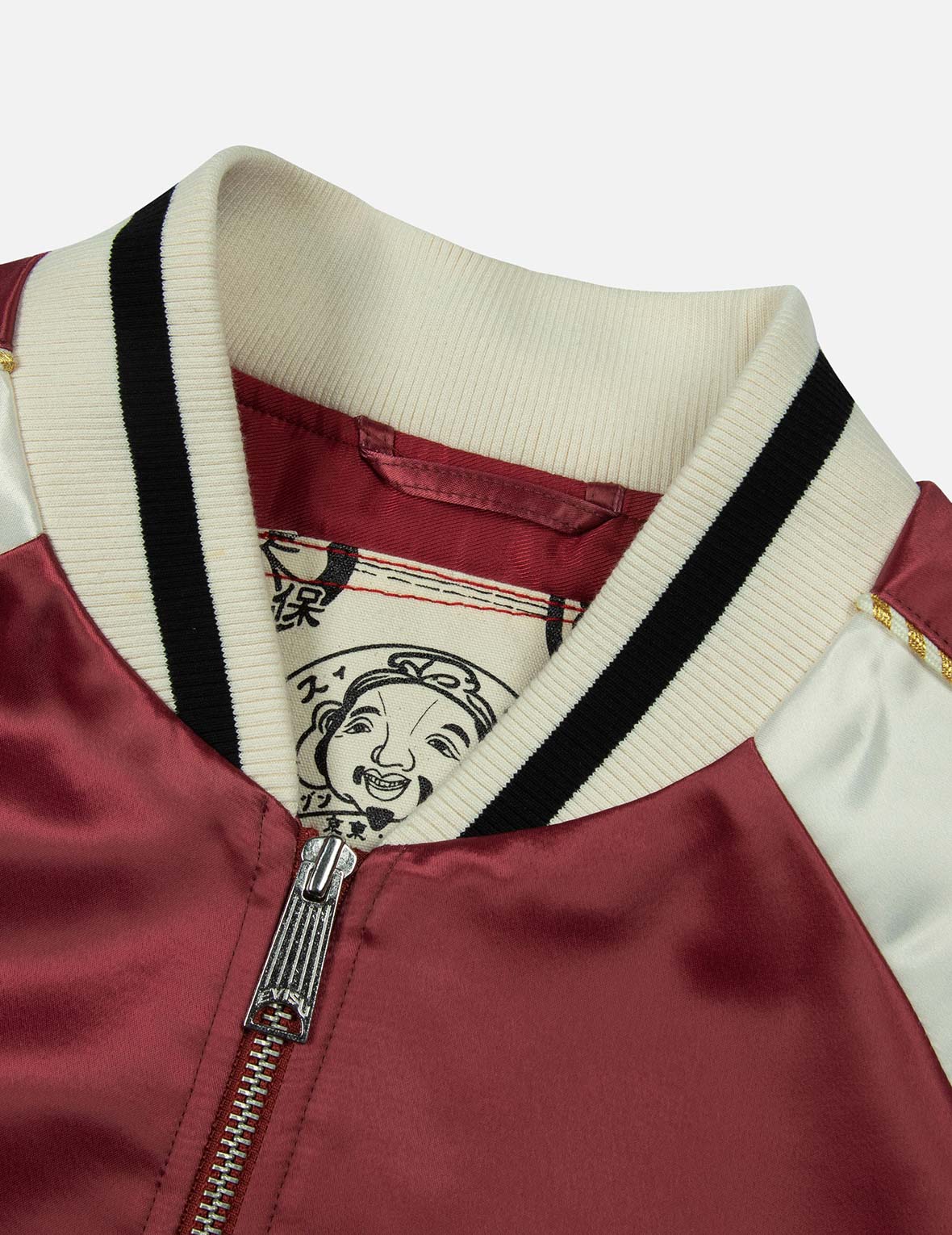 Ninja Daruma Embroidery Relaxed Fit Souvenir Jacket - Japanese Streetwear Fashion for Anime Lovers & Cosplay Enthusiasts