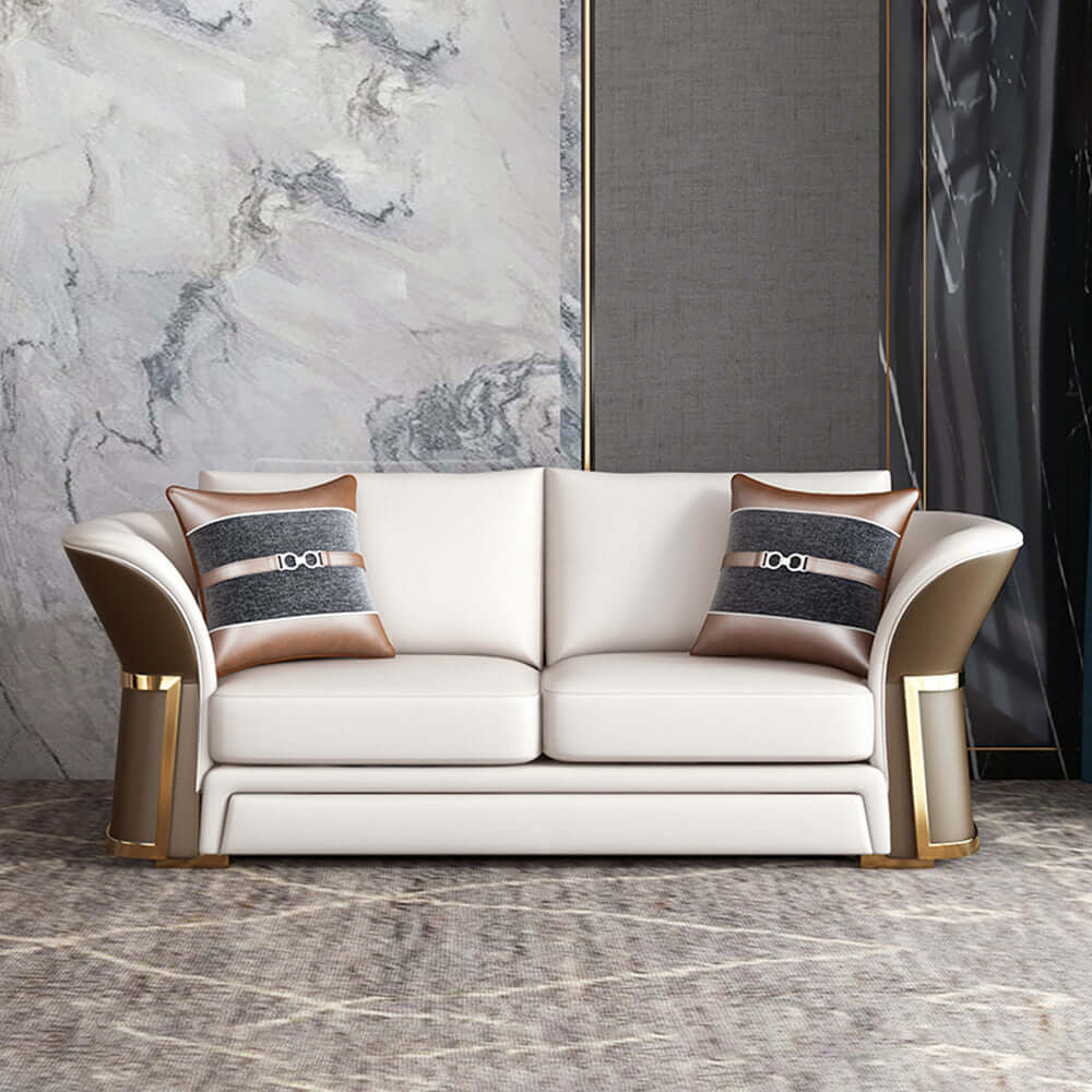 Modern Faux Leather Living Room Sofa Set - Brown & White 3-Piece Sectional Couch for Small Spaces | Perfect for Apartments, Condos & Cozy Home Decor