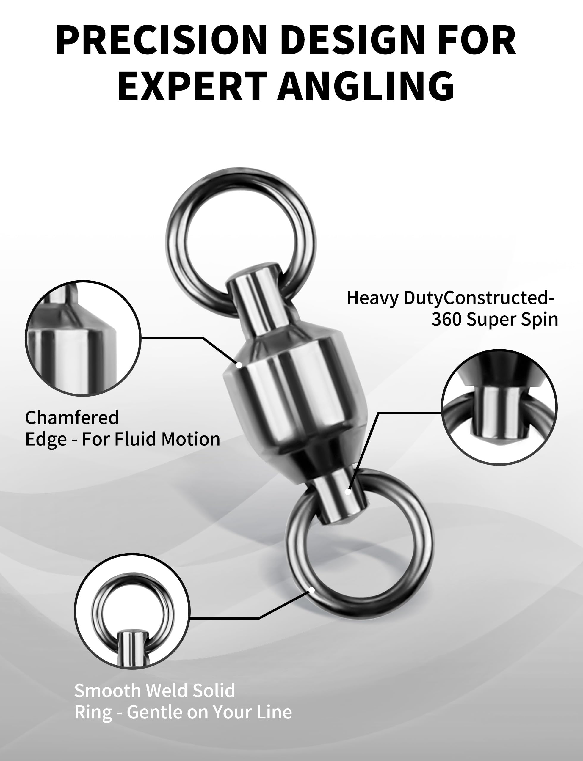 Premium Fishing Ball Bearing Swivels - High Strength Tackle Connector for Saltwater & Freshwater (33LB-507LB) | Black Nickel Coated | Smooth Rotation for Lure Fishing, Trolling & Offshore Angling