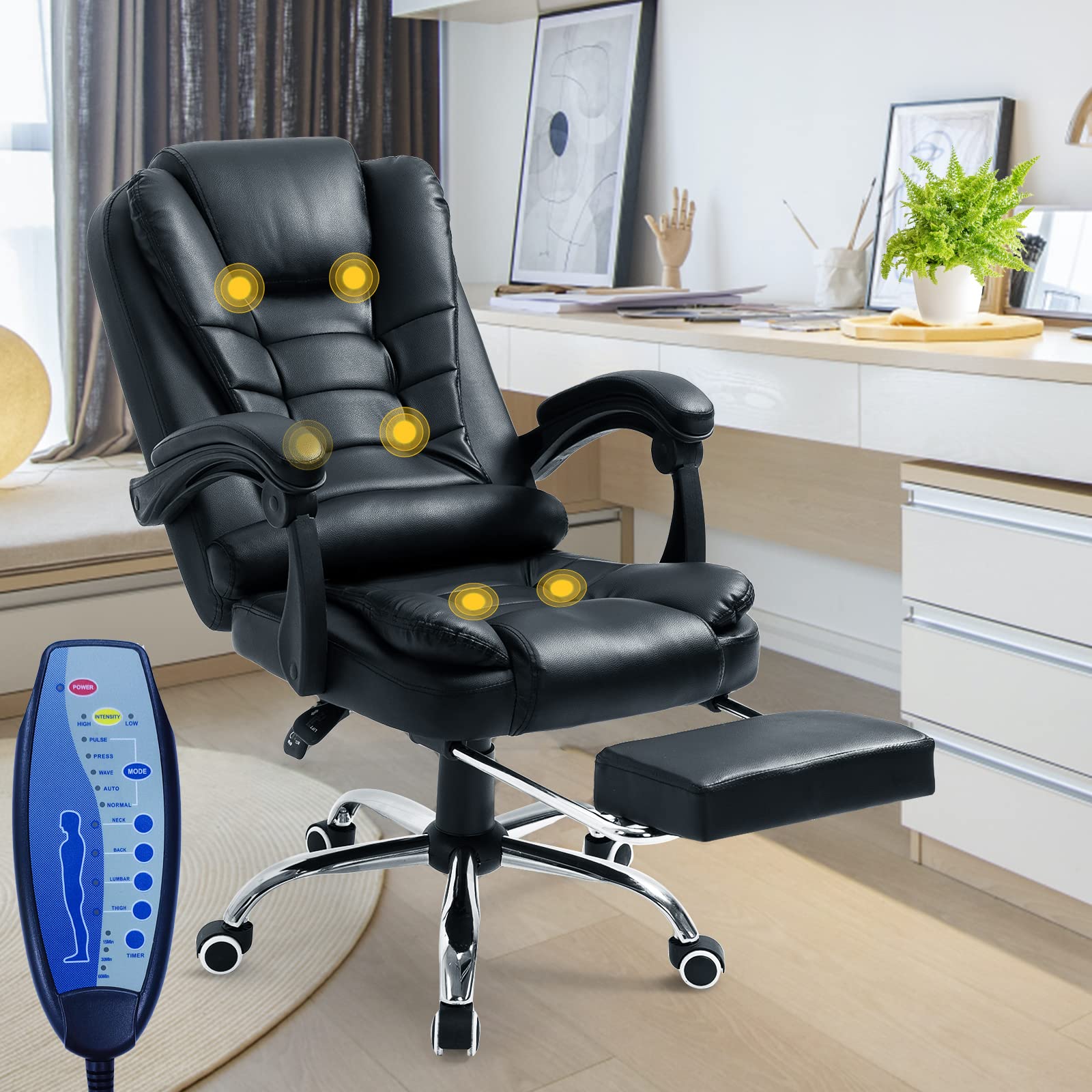 AMERROBIL Ergonomic Massage Office Chair with Footrest - Adjustable Reclining Desk Chair for Home & Office - 280lb Capacity, Height & Tilt Adjustment - Perfect for Long Work Hours & Relaxation - Black