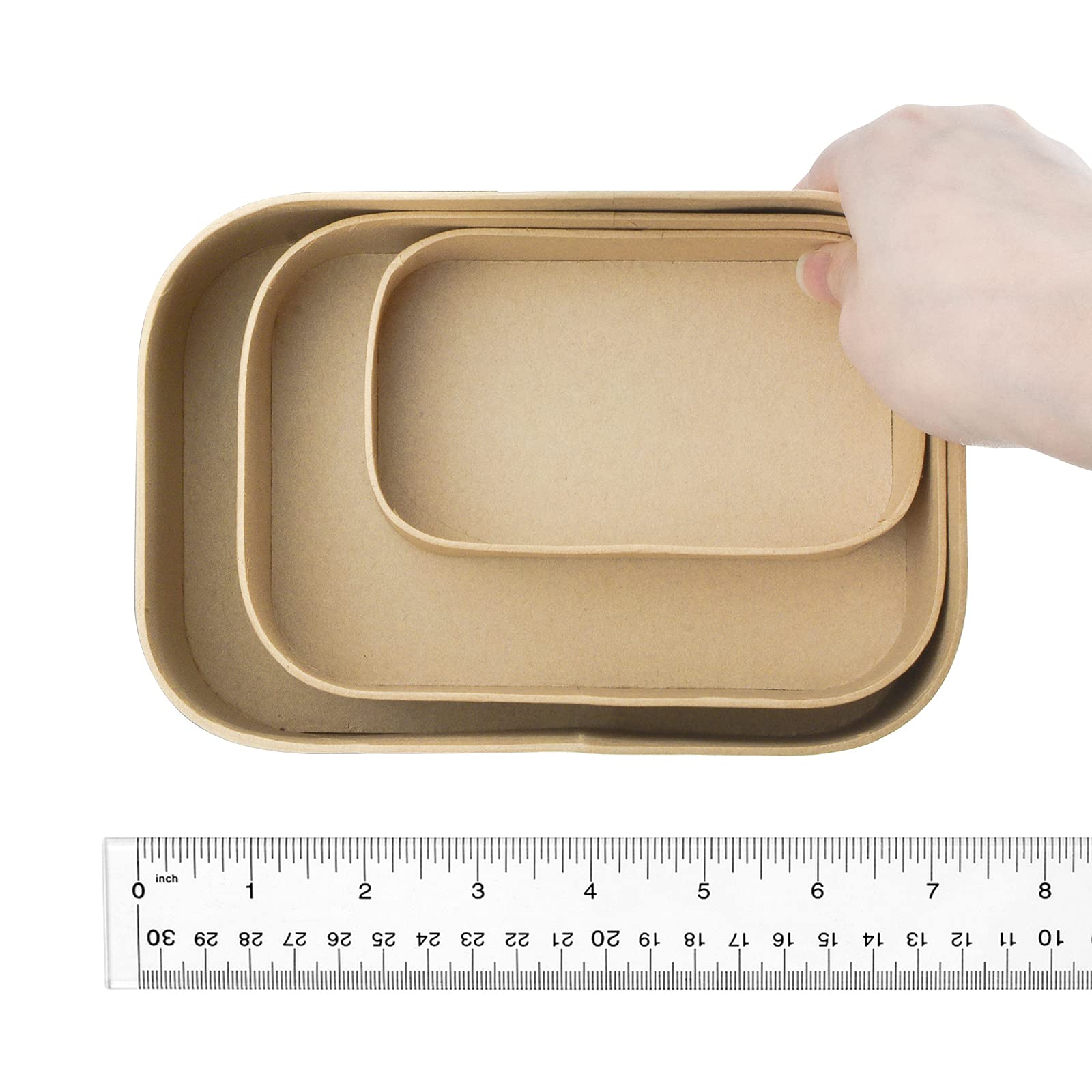 WANDIC Set of 3 Kraft Paper Mache Storage Boxes - Rectangular Hat Boxes with Rounded Corners for DIY Painting, Crafting, Jewelry & Cosmetics Organization | Perfect for Home Decor, Gift Wrapping & Wedding Favors