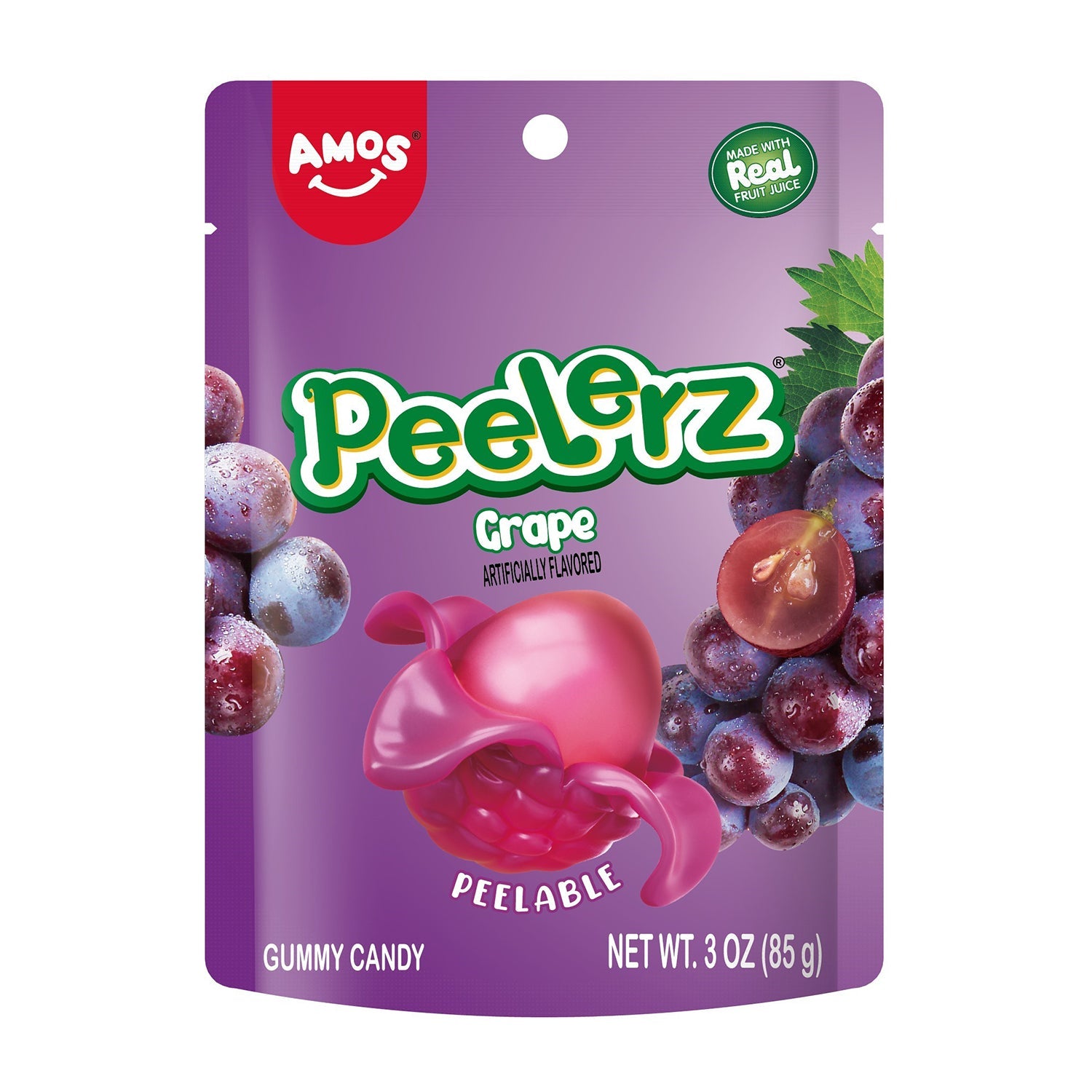 Amos Peelerz Peelable Gummy Grape Candy - 6oz Resealable Bag - Sweet & Chewy Grape Flavored Snacks for Kids, Parties & On-the-Go Treats