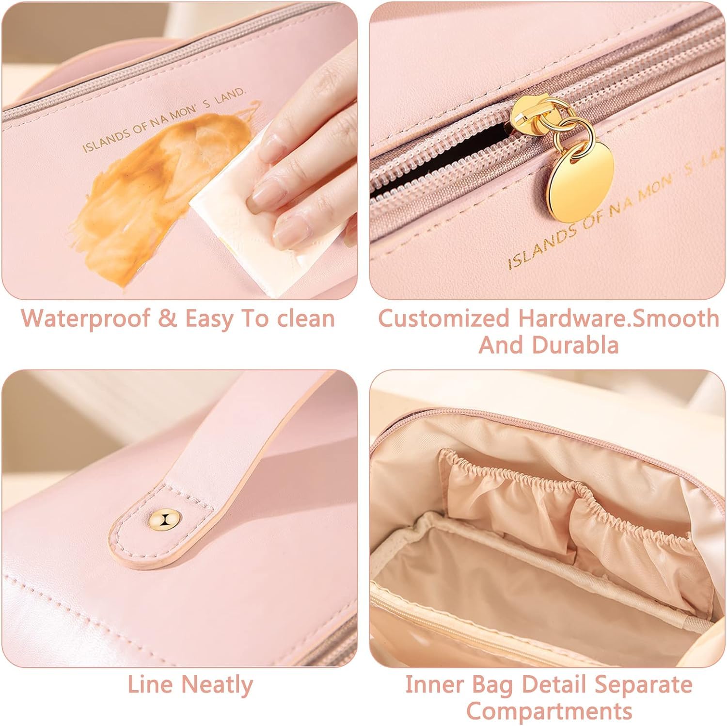 Waterproof Large Travel Makeup Bag for Women - Portable Cosmetic Organizer with Divider, Handle & Extra Pouch - Pink Toiletry Bag for Vacation, Gym, Business Trips & Daily Use