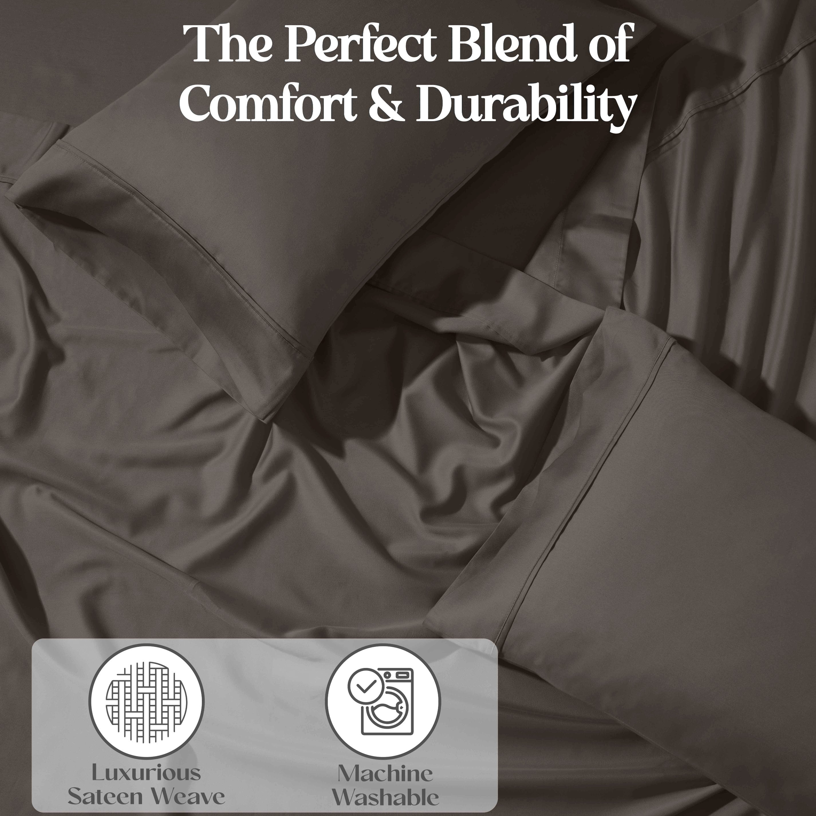 1200 Thread Count Cotton Rich Solid Deep Pocket Bed Sheet Set - Queen Size, Ultra Soft & Breathable - Perfect for Luxury Hotels, Guest Rooms & Master Bedrooms