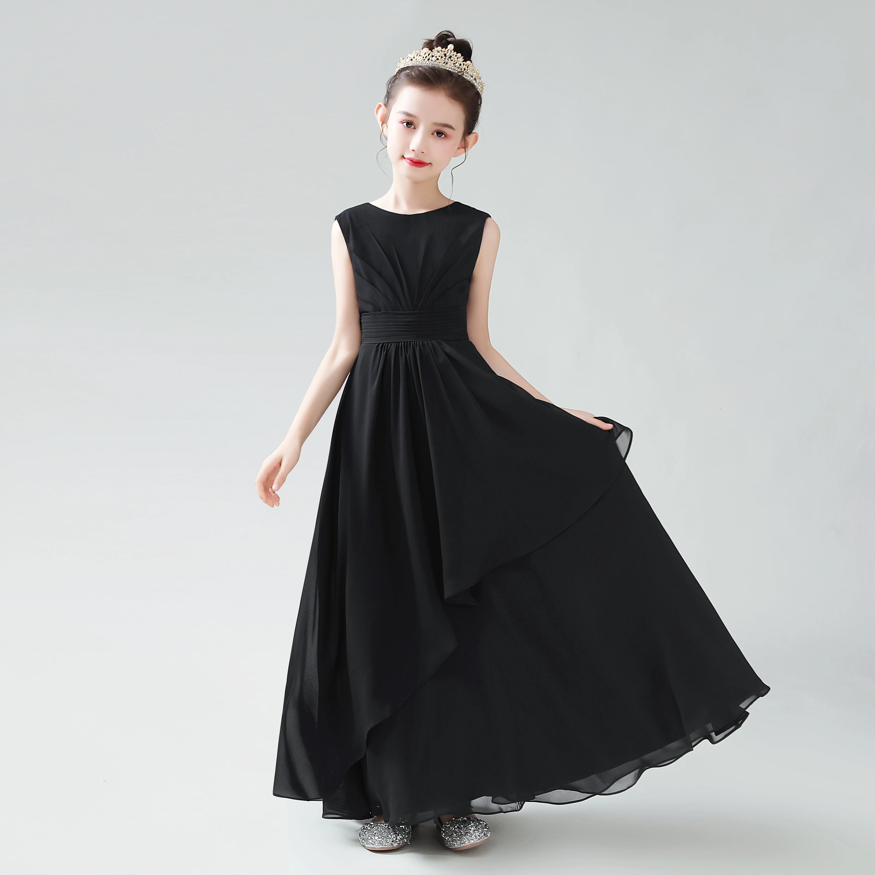 2024 Elegant Chiffon Flower Girl Dress for Weddings | First Communion Gown | Junior Bridesmaid Outfit | Perfect for Church Ceremonies, Birthday Parties & Special Occasions