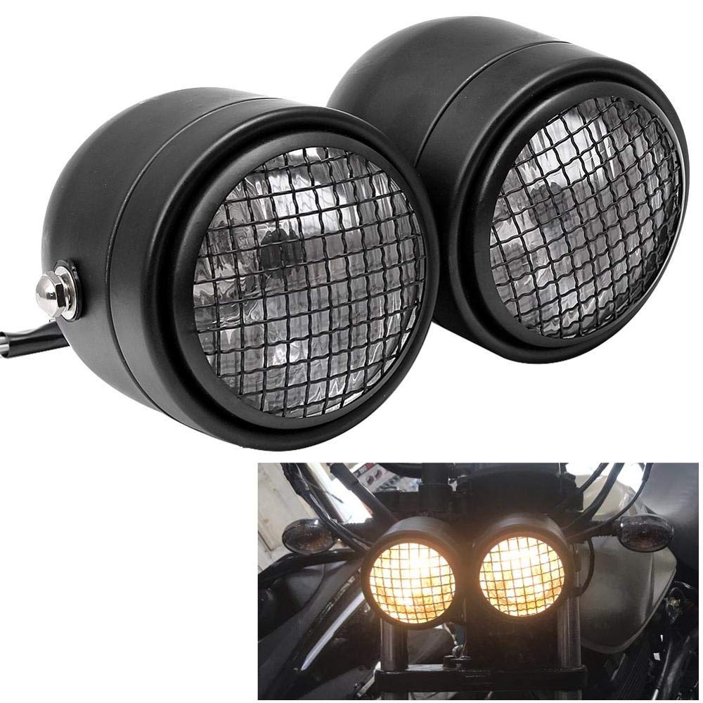 Motorcycle Dominator Grill Twins Dual Headlight - Streetfighter Double Headlamp for Harley, Cafe Racer, Honda, Yamaha Bobber - Upgrade Your Bike's Style & Visibility for Night Riding & Urban Commuting