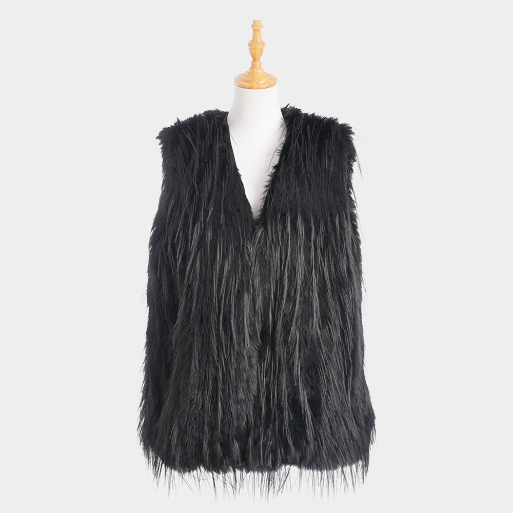 Black Solid Faux Fur Vest for Women - Winter Fashion Outerwear Coat for Casual Outfits & Holiday Parties | Warm & Stylish Layering Piece