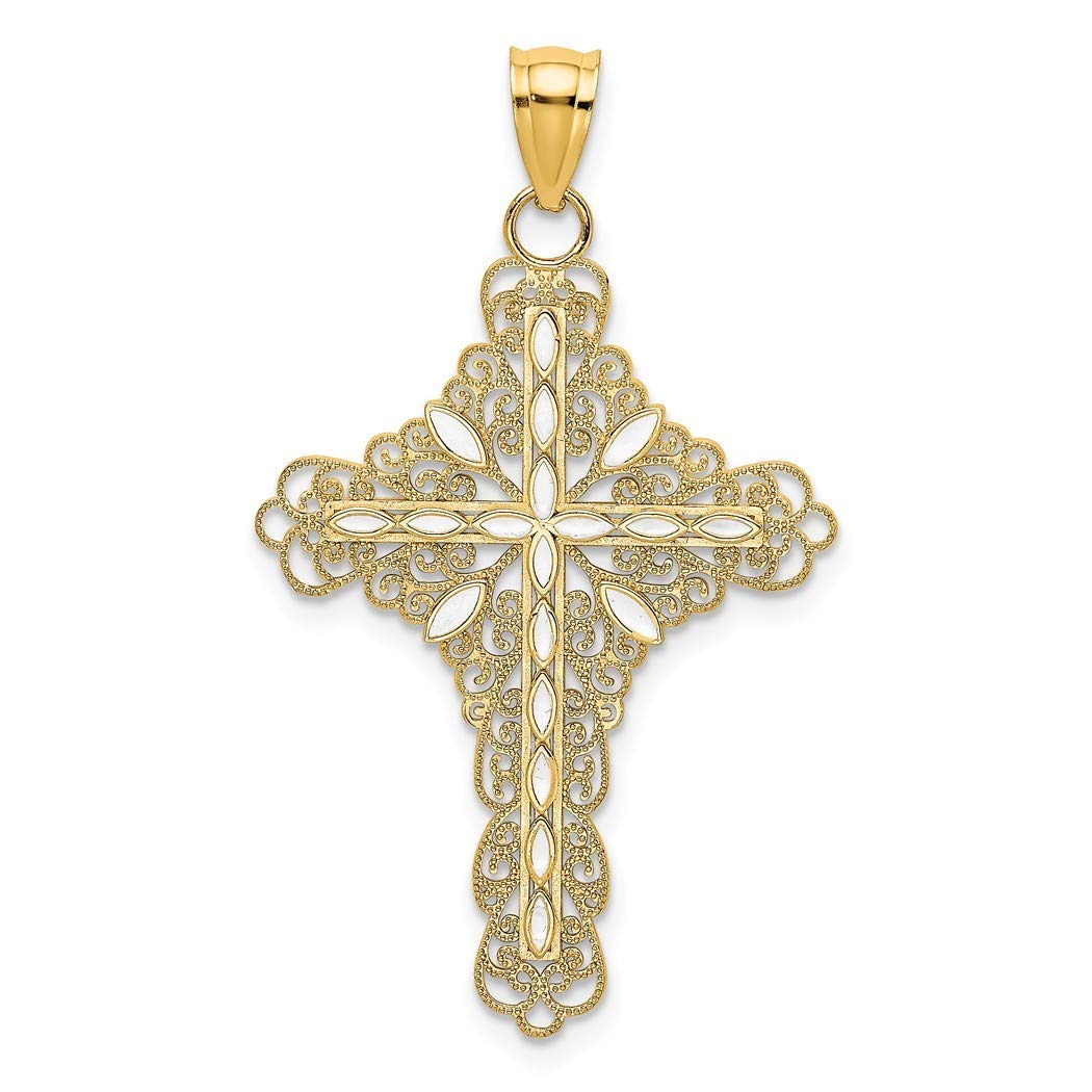 14K Gold White Enamel Filigree Cross Pendant Necklace - Religious Jewelry for Women, Christian Faith Gifts, Baptism & Confirmation Present, Church Wear Elegant Accessory