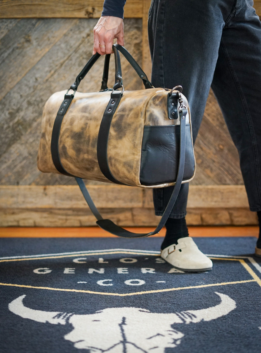 Overnighter Duffle Bag - Hillbilly Sepia & Flat Black Accents - Perfect for Travel, Gym & Weekend Getaways