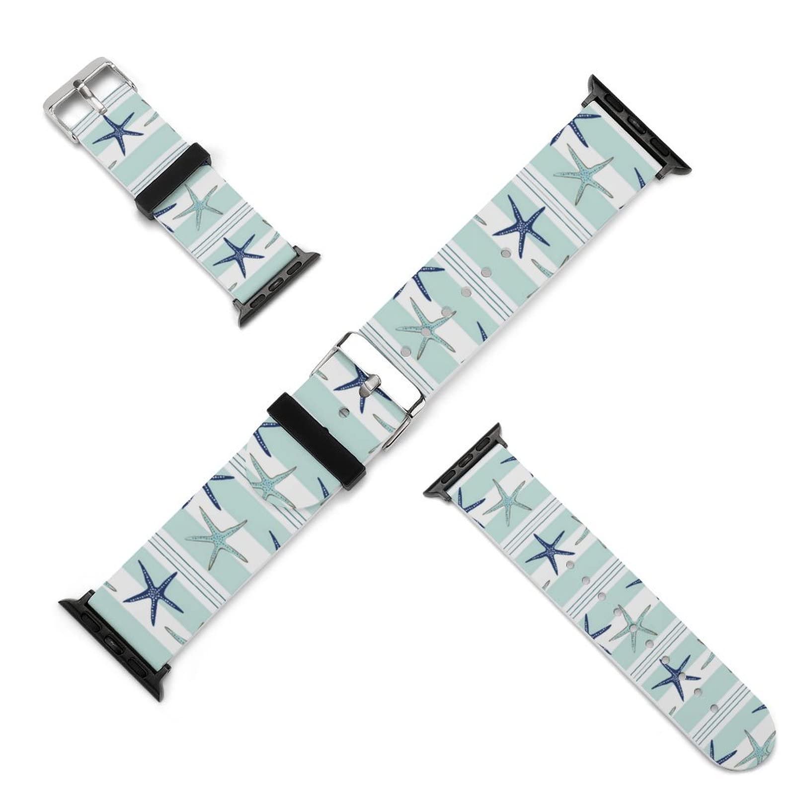 YouTary Navy Blue Starfish Pattern Silicone Replacement Band for Apple Watch Series 5/4/3/2/1 - Soft Comfortable Strap for Women & Men - Perfect for Beach Vacations, Summer Outfits & Casual Wear