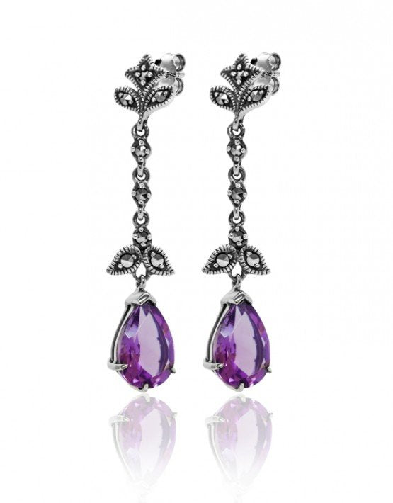 Elegant Floral Marcasite Teardrop Earrings for Women | Vintage Inspired Dangle Jewelry | Perfect for Weddings, Parties & Special Occasions