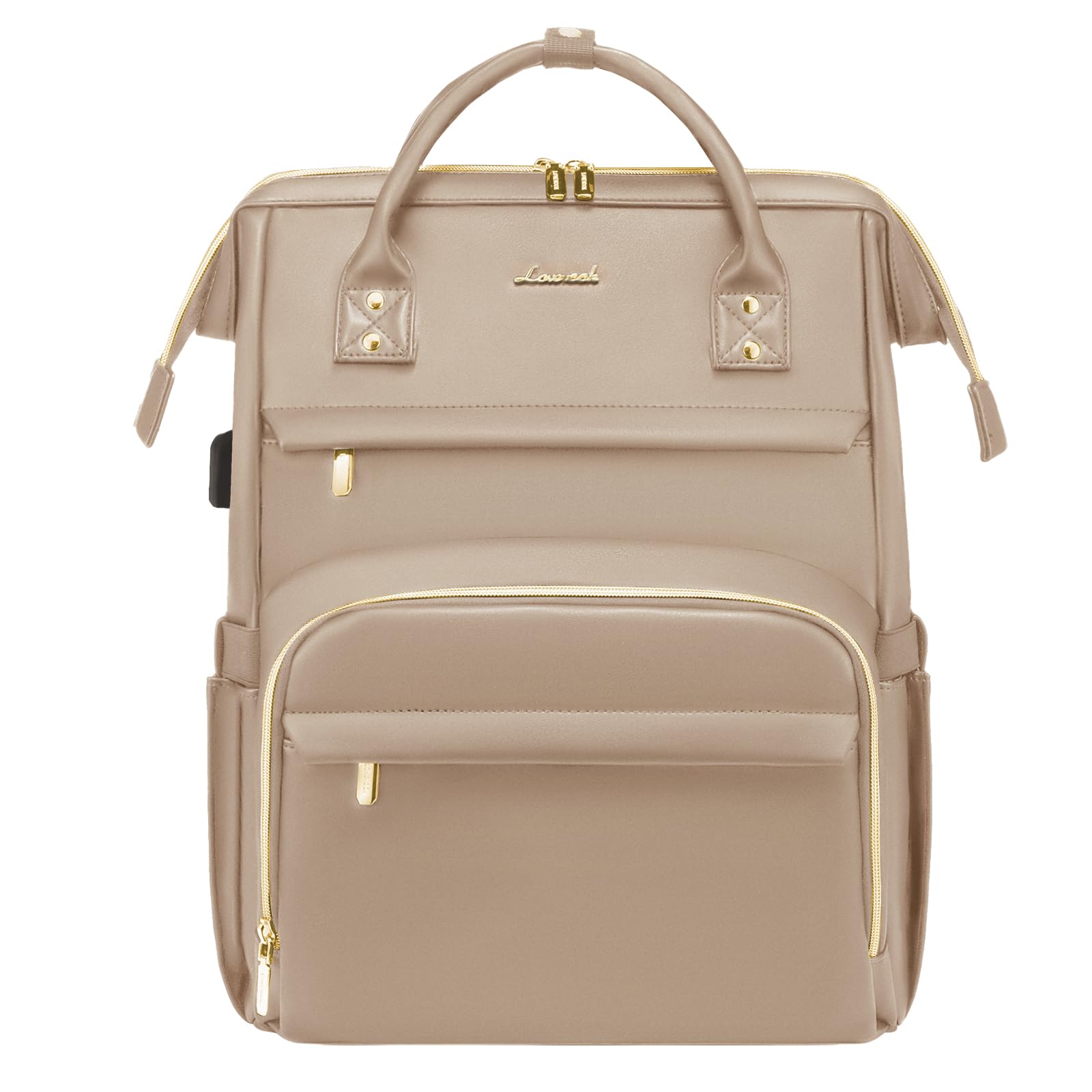 LOVEVOOK Leather Laptop Backpack for Women 15.6 Inch, Stylish Travel Backpack Purse for Nurse Teacher & Professionals, Durable College Business Work Bag with USB Port, Sandy - Perfect for Commuting, Campus, and Office Use