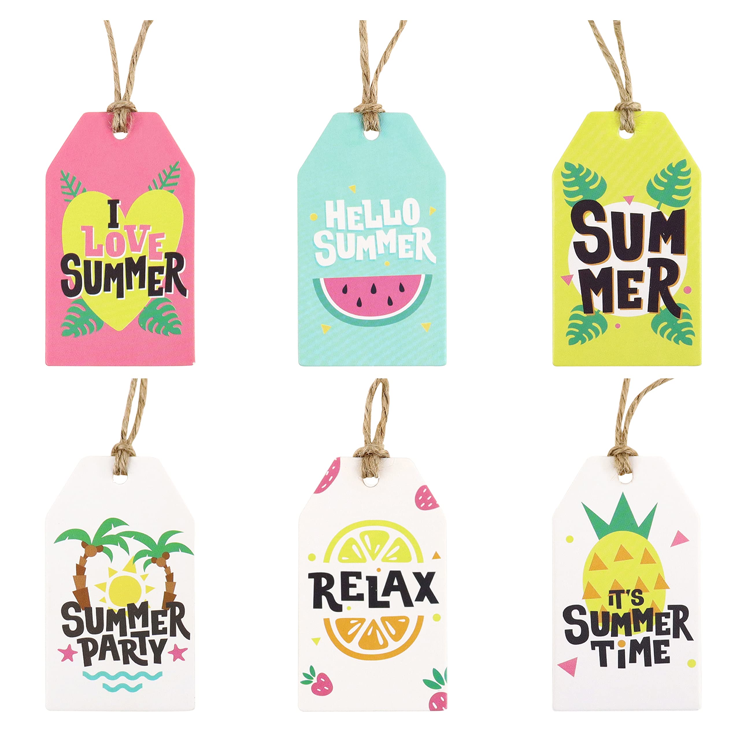 60 Pack Hawaiian Pineapple Summer Vacation Paper Tags with 66ft Cotton Rope - Tropical Party Favors, Gift Wrapping Labels & Decorations for Luau, Beach Theme Party, Bridal Shower & Summer Events