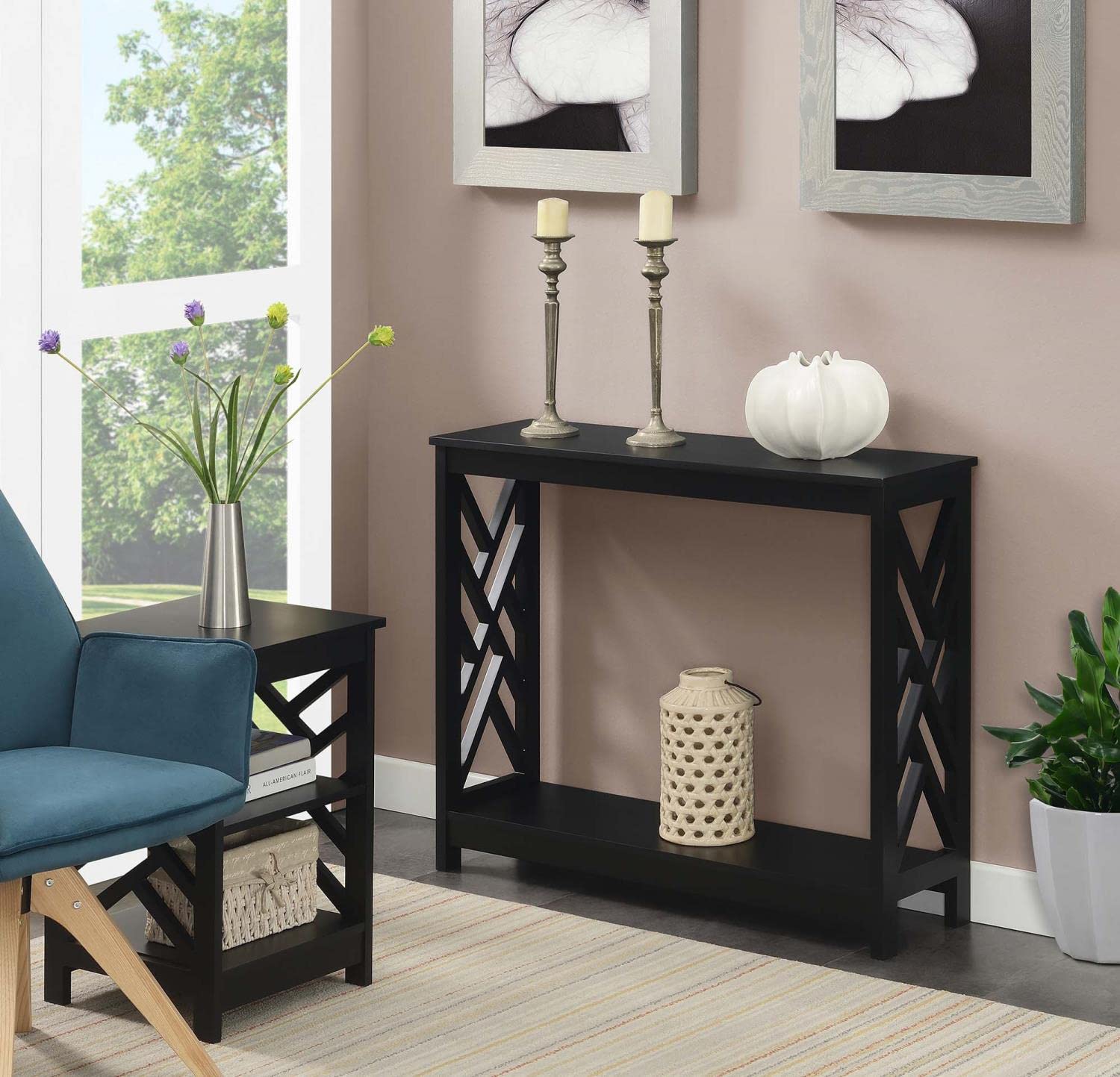 Convenience Concepts Titan Console Tables - Black | Entryway Sofa Table, Hallway Accent Furniture | Perfect for Living Room, Bedroom & Office Decor