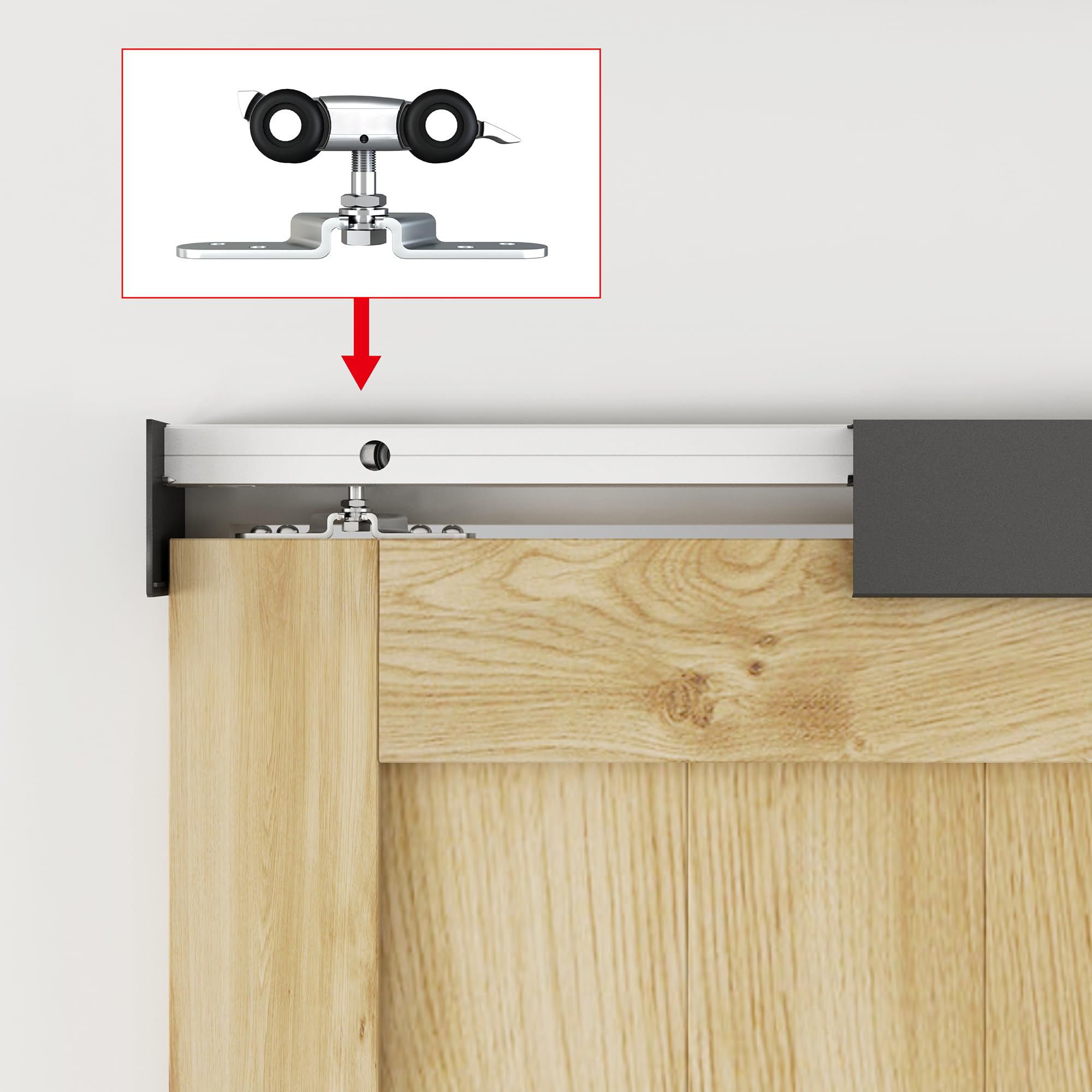 JUBEST 4FT Barn Door Sliding Hardware Track Kit - Heavy Duty Aluminum Alloy Box Rail System for Low Clearance Hidden Sliding Doors - Black Finish - Perfect for Bedroom, Closet, Pantry & Interior Door Installation