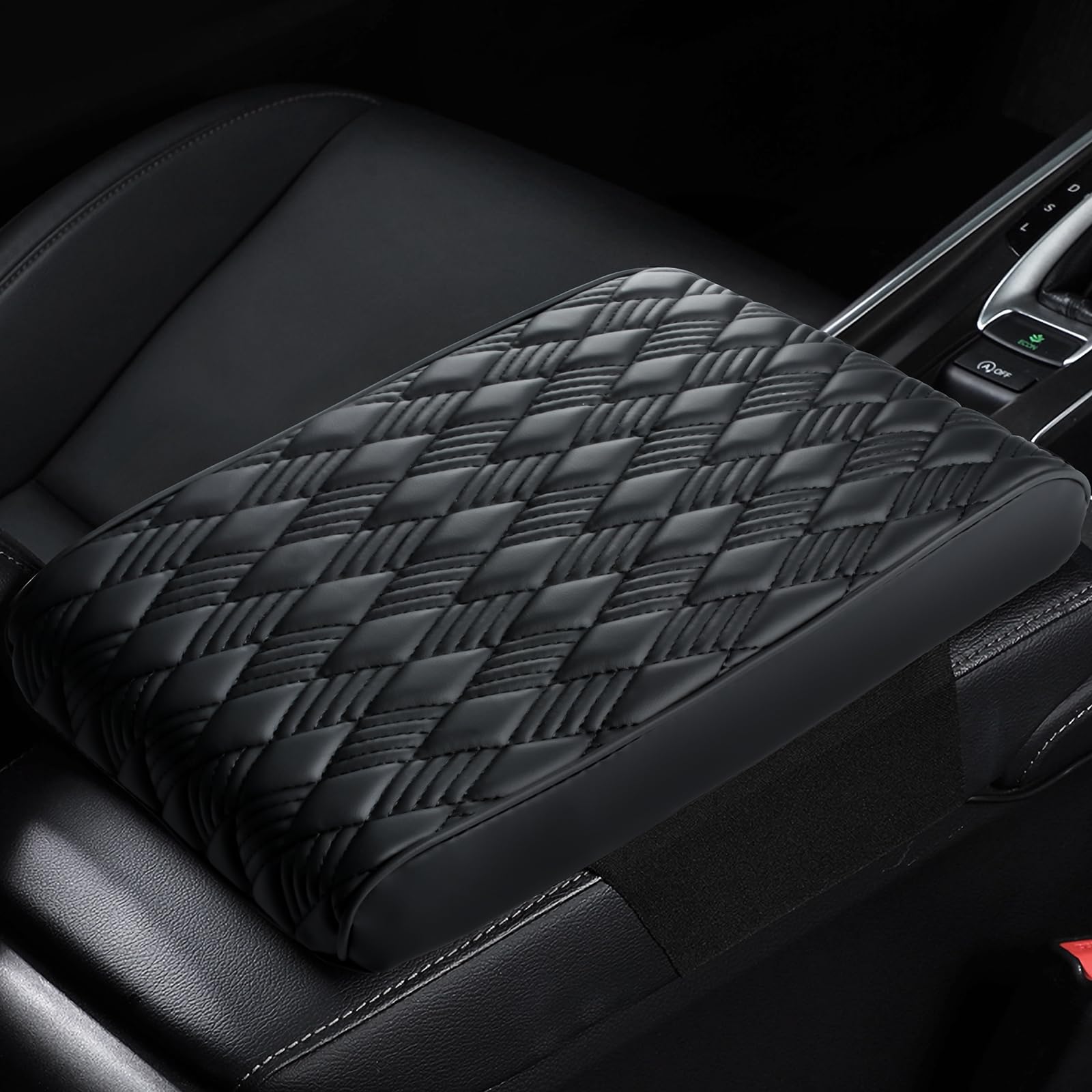 Premium Leather Car Center Console Cover with Memory Foam - Waterproof Armrest Pad for Cars, Trucks & SUVs | Comfortable Interior Accessory for Long Drives & Daily Commutes (Black)