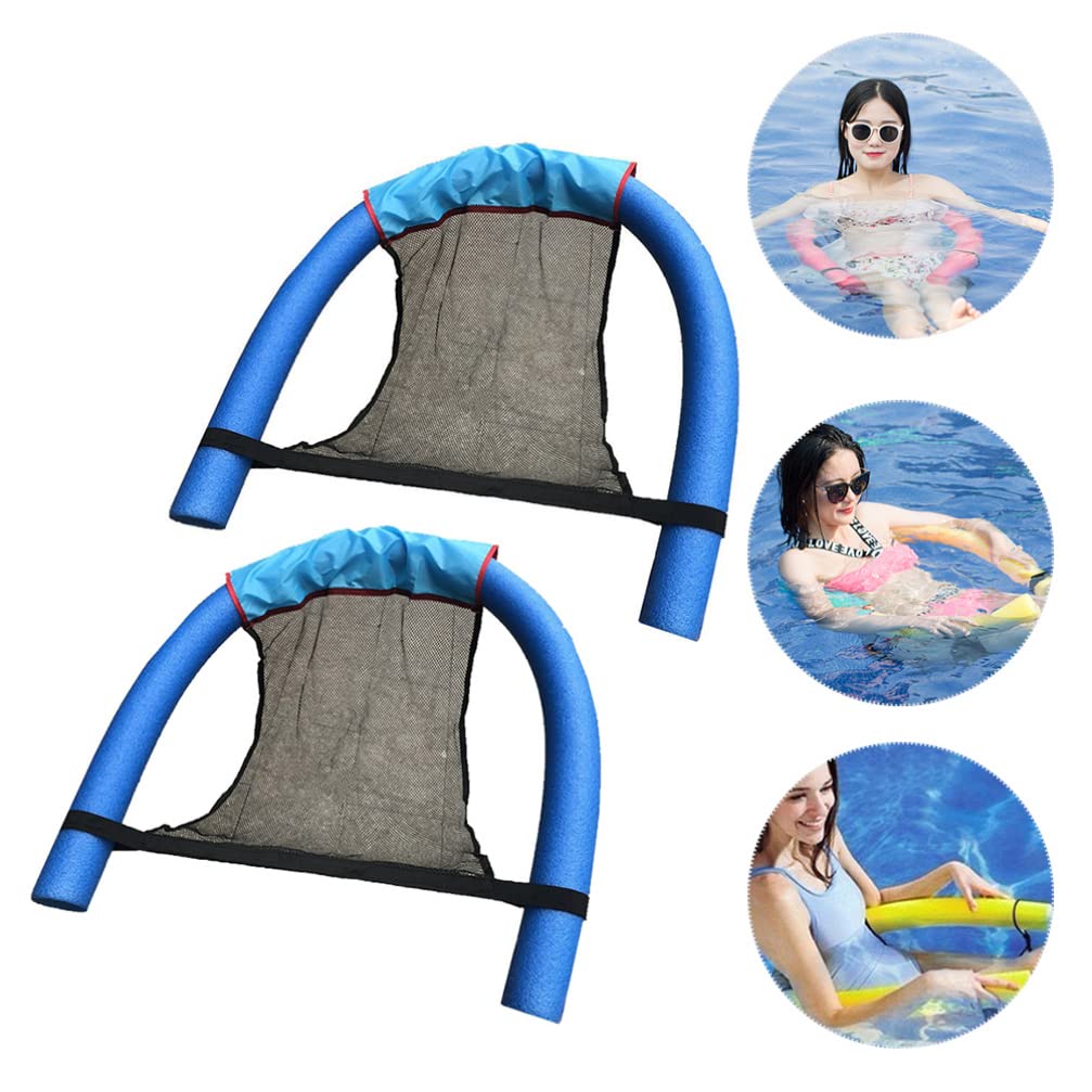INOOMP 2-Pack Foldable Mesh Pool Chair with Floating Net Pocket - Waterproof Swimming Ring & Noodle Holder for Kids - Perfect for Pool Parties, Beach Floatation & Backyard Relaxation