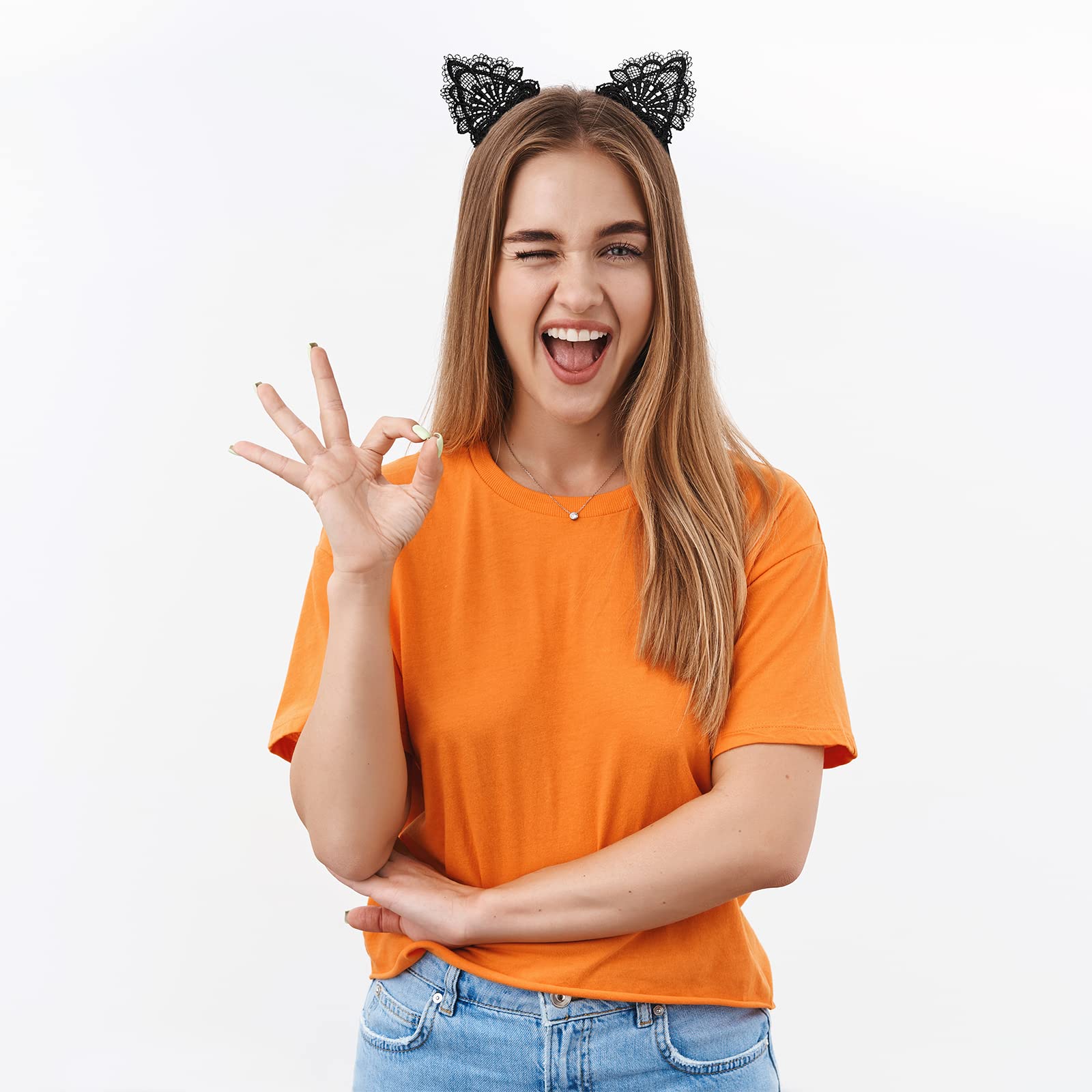 2Pcs Lace Cat Ears Headband - Bat Ear Clips & Cat Maid Headband for Women, Kawaii Hair Accessories for Girls, 70s Retro Style Hair Hoop - Perfect for Cosplay, Halloween Party & Anime Convention Costume Accessories