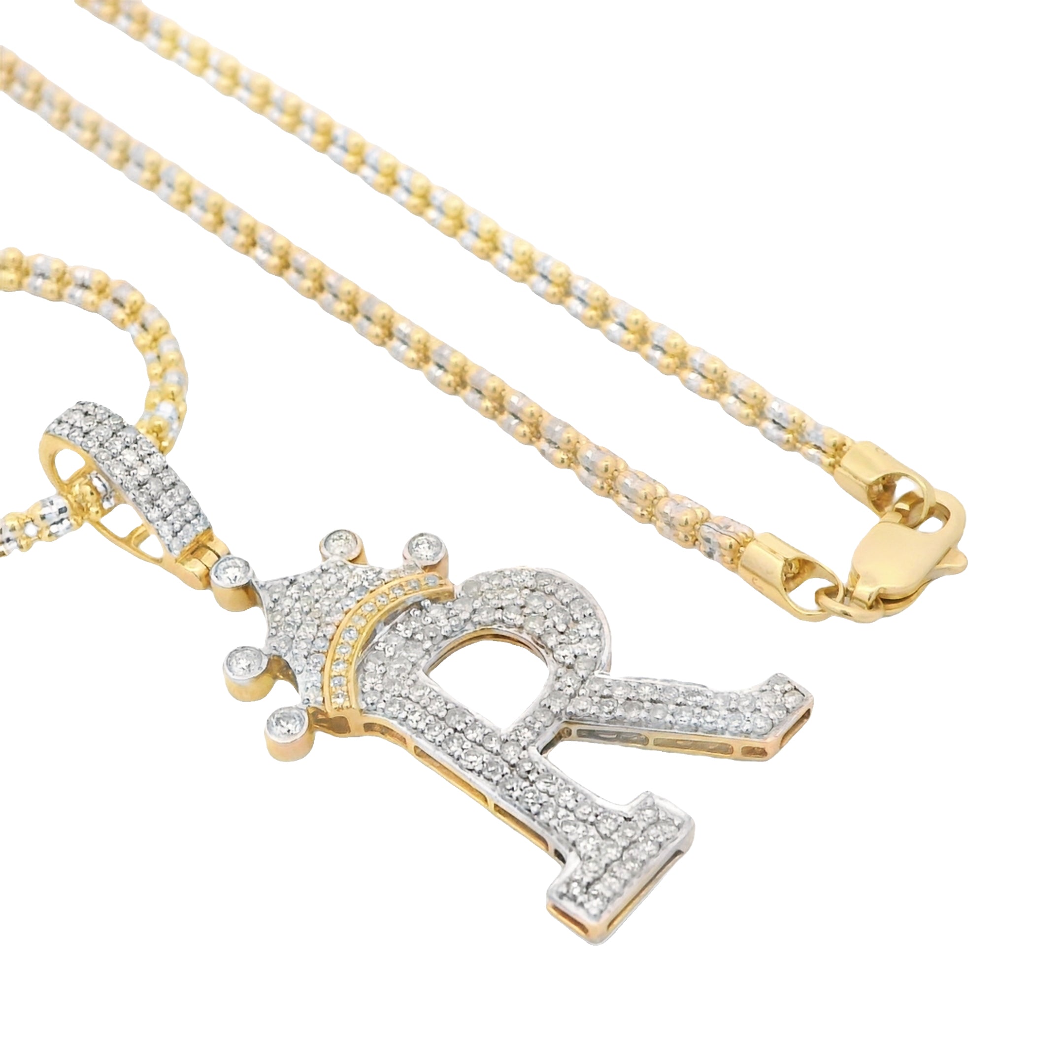 14K Gold Initial Diamond Pendant Necklace with Moon Ice Chain - Personalized Letter Jewelry for Women, 18