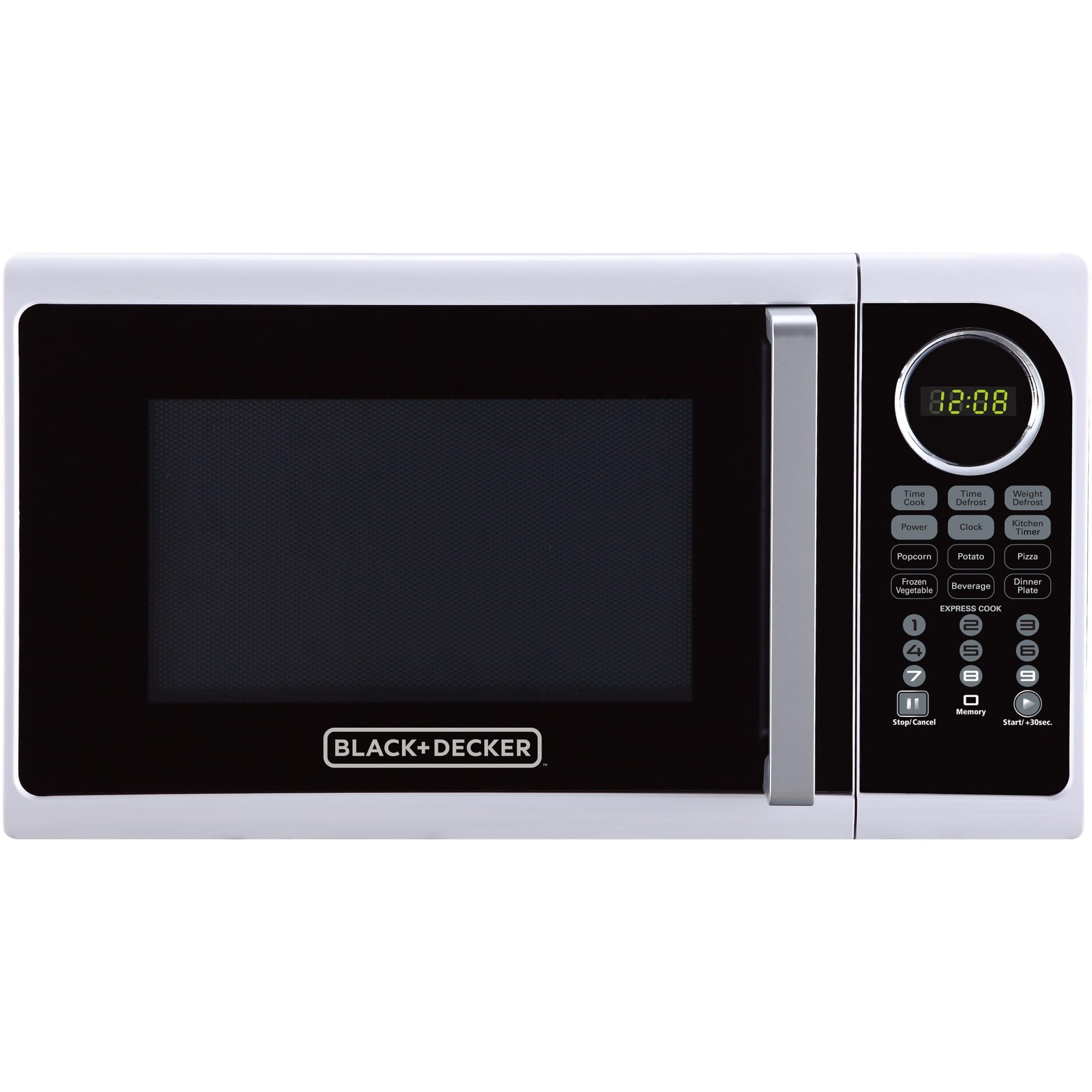 BLACK+DECKER 0.9 Cu. Ft 900W White Countertop Microwave Oven with Pull Handle, LED Light & Child Safety Lock - Perfect for Small Kitchens, Dorms & Office Break Rooms