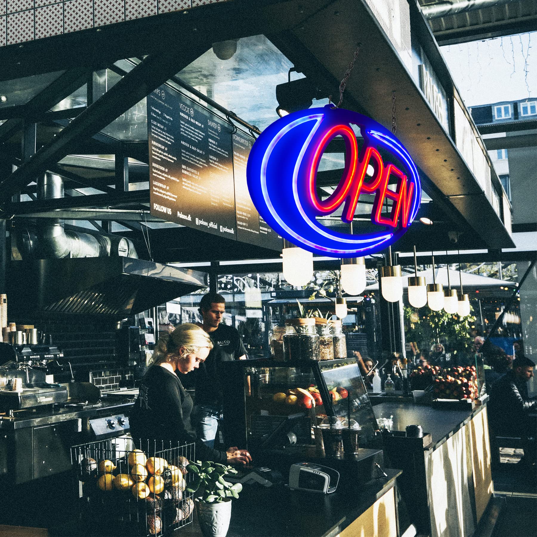 32x16 Inch Large Bright LED Open Sign for Business - Remote Control & Flashing Modes, Blue/Red Neon Light with ON/OFF Switch - Perfect for Window, Door, Bar, Coffee Shop, Salon, and Retail Store Display