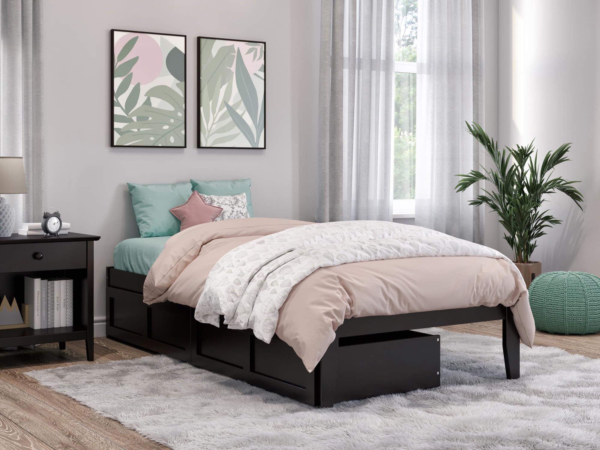 AFI Colorado Twin Platform Bed with 2 Storage Drawers & USB Charger - Espresso Wood Finish - Space-Saving Storage Bed for Kids, Teens & Small Rooms - Perfect for Dorm, Apartment & Guest Room
