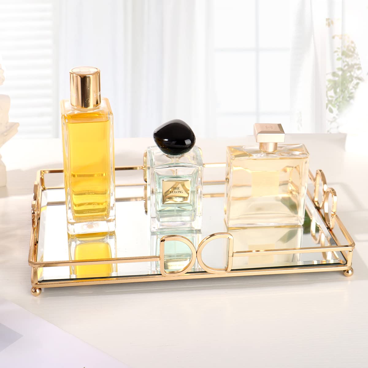 Luxury Gold Mirror Tray - Elegant Vanity Organizer for Makeup & Jewelry, Rust-Proof Glass Tray for Bathroom, Dresser, Bedroom & Home Decor (Perfect for Bridal Showers, Wedding Gifts & Spa Days)