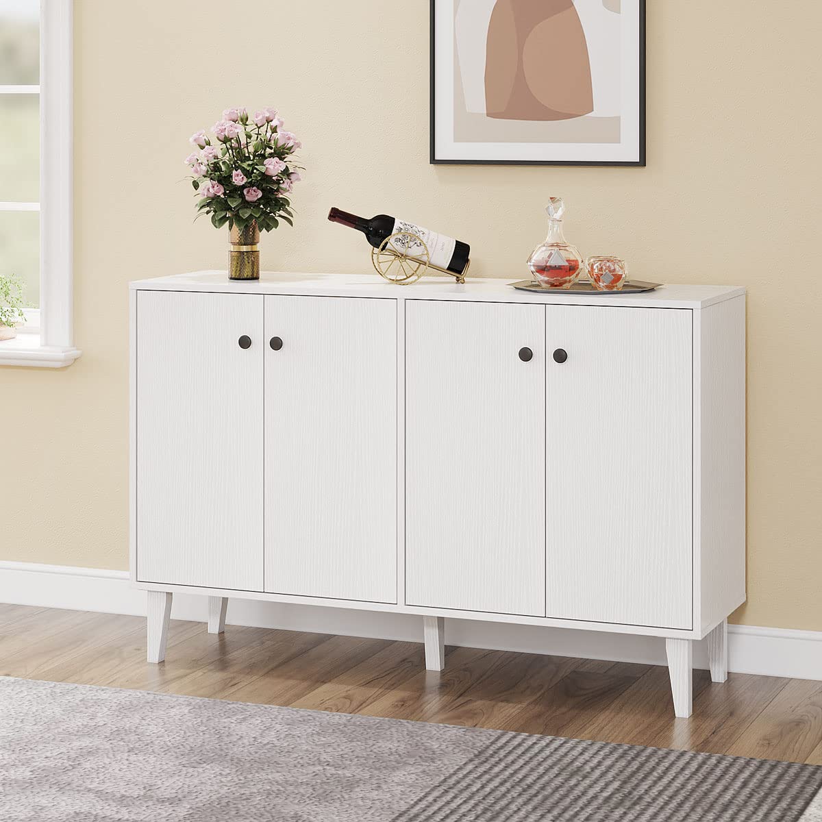Panana 4-Door Sideboard Buffet Cabinet - White Kitchen Storage & Living Room Console Table | Perfect for Dining Room, Entryway & Home Organization