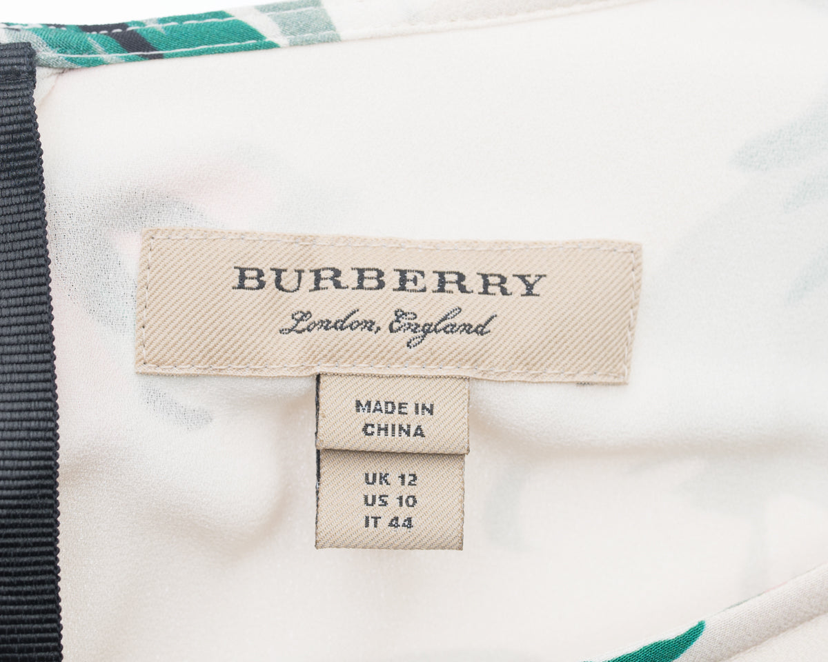 Burberry Green and Pink Silk Floral Print Short Sleeve Dress - Women's Luxury Summer Cocktail Party & Wedding Guest Outfit