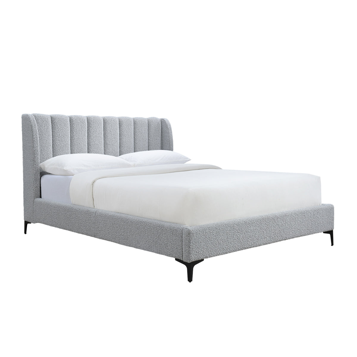 Georgia Boucle Queen Bed - Luxurious Upholstered Bed Frame with Soft Boucle Fabric for Master Bedroom Decor | Perfect for Modern, Scandinavian & Minimalist Bedroom Styles