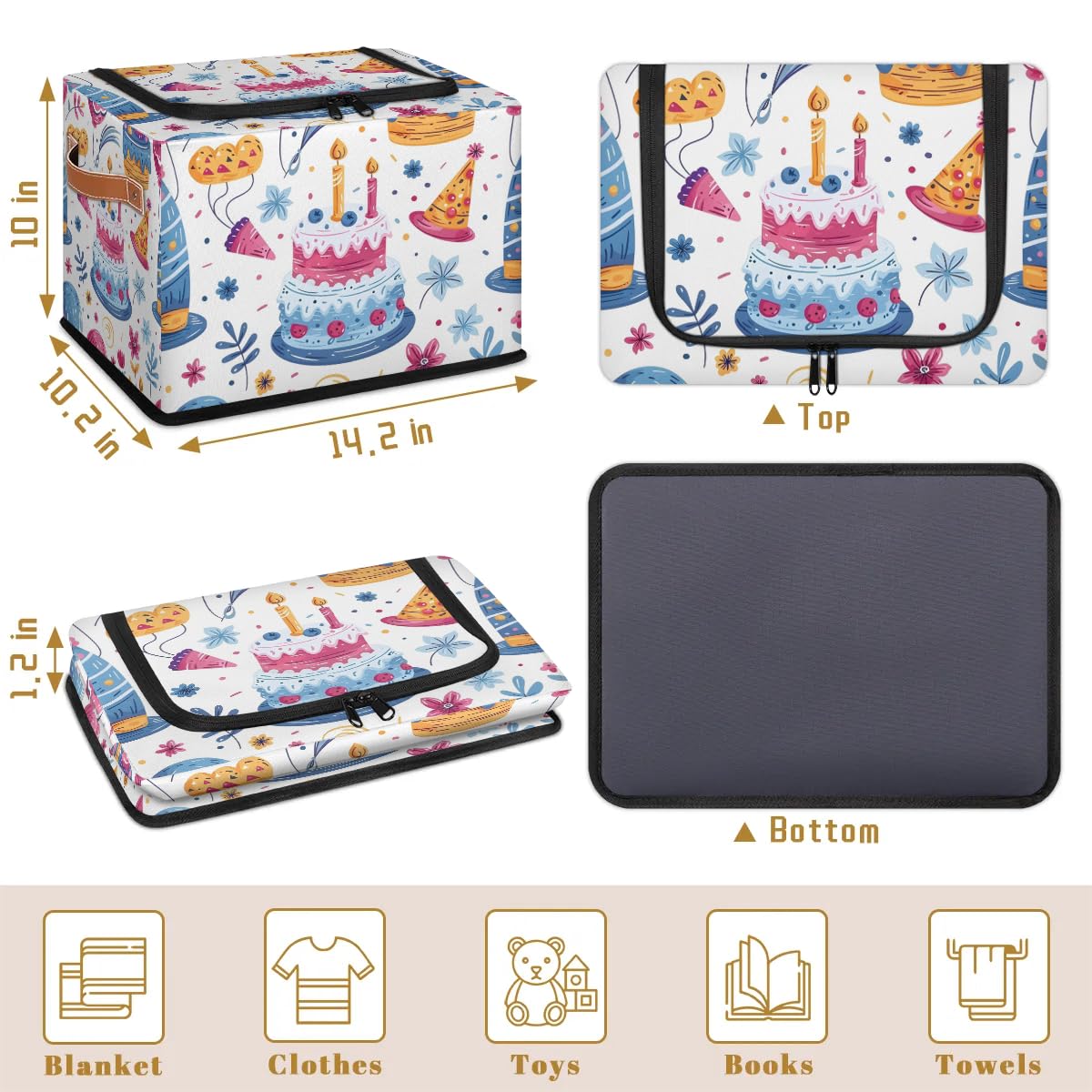 Collapsible Storage Bins with Lids - Stackable Fabric Storage Cubes for Clothes, Toys, Blankets | Dustproof Closet Organizer | Perfect for Home, Office & Birthday Party Decorations