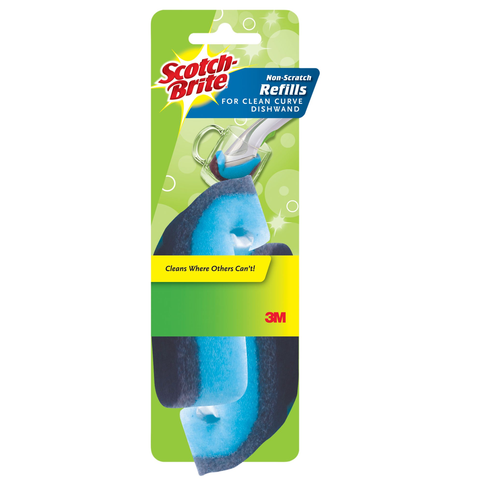 Scotch-Brite Clean Curve Non-Scratch Dishwand Refills - Gentle Sponge Refills for Dishwashing, Kitchen Cleaning & Non-Stick Cookware - Perfect for Sinks, Pots & Pans