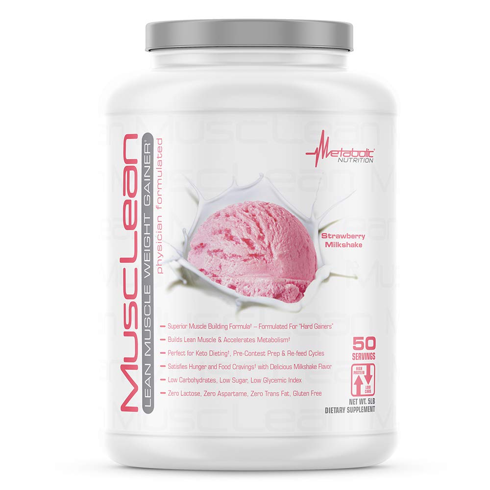 Metabolic Nutrition Musclean Whey Protein Shake - High Protein Meal Replacement for Muscle Maintenance, Low Carb & Keto Diet Friendly with Digestive Enzymes, Strawberry Flavor, 5lb (50 Servings) - Perfect for Post-Workout Recovery & Weight Management