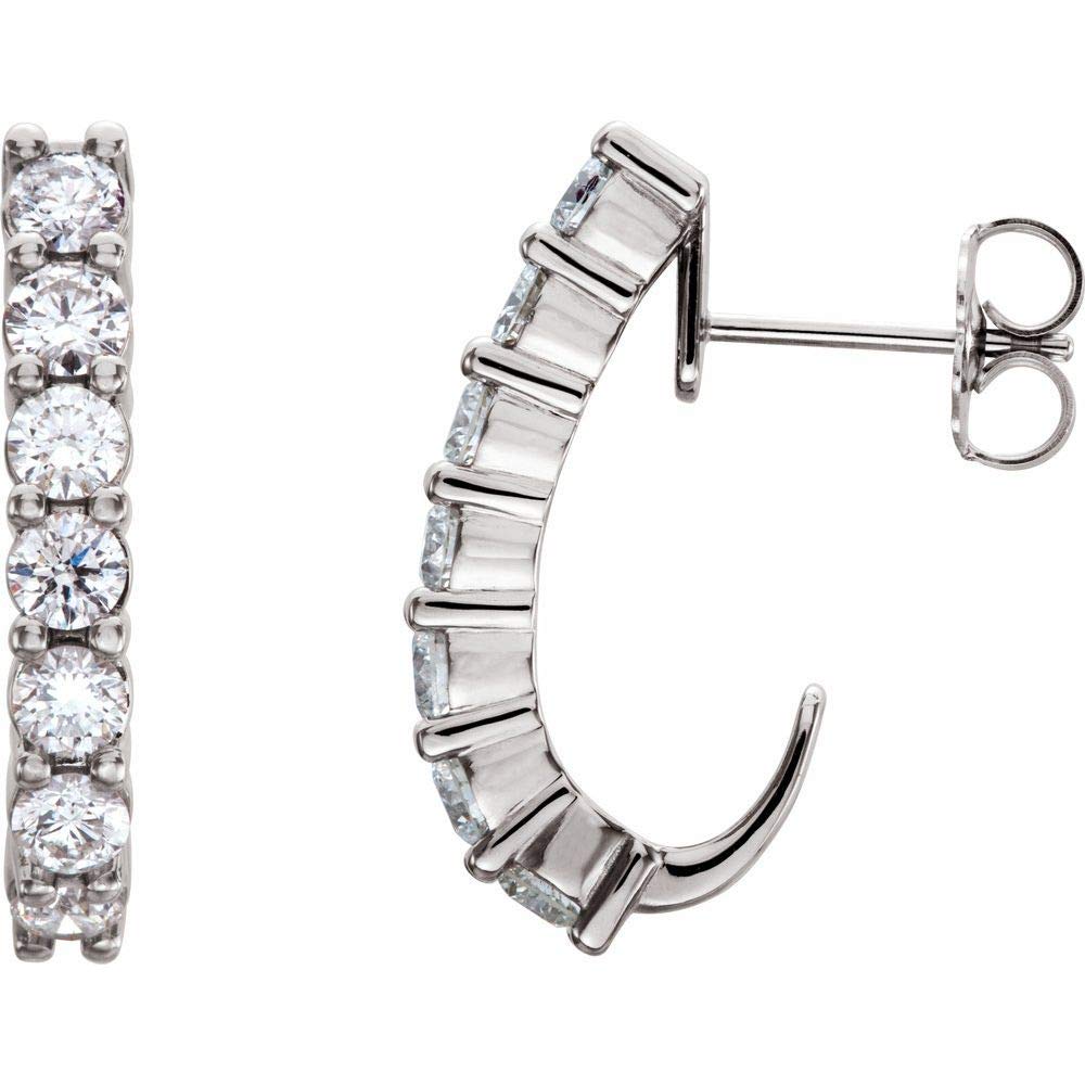 1.38 Carat Diamond J-Hoop Earrings for Women - 2.8mm Width 14K Gold Dangle Earrings - Perfect for Weddings, Parties & Everyday Elegance