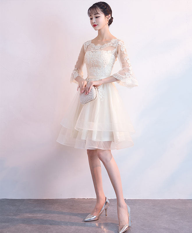 Elegant Champagne Tulle Lace Short Prom Dress | Homecoming Party Gown | Perfect for Prom Night, Homecoming Dance & Special Occasions
