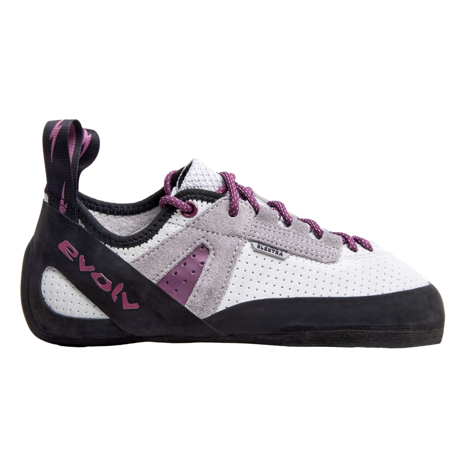 EVOLV Elektra Lace Climbing Shoes for Women - Lightweight Rock Climbing Footwear in Silk White/Grape Color (Size 6) - Perfect for Indoor Climbing Gyms & Outdoor Bouldering