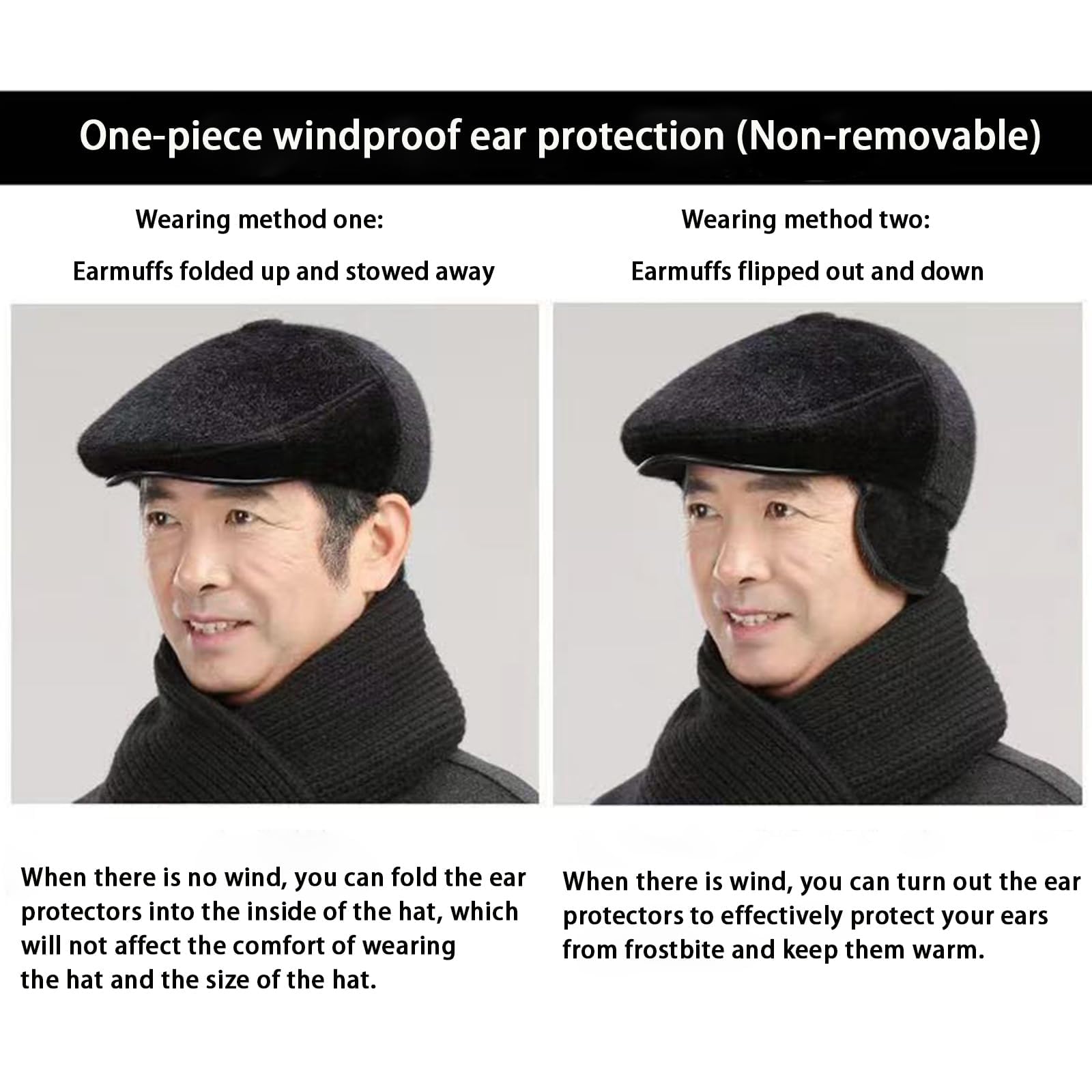 Men's Winter Outdoor Hat - Adjustable Warm Beret Flat Cap for Golf, Sports & Casual Wear - Newsboy Gatsby Style with Earflaps - Perfect for Cold Weather Activities & Dad Fashion