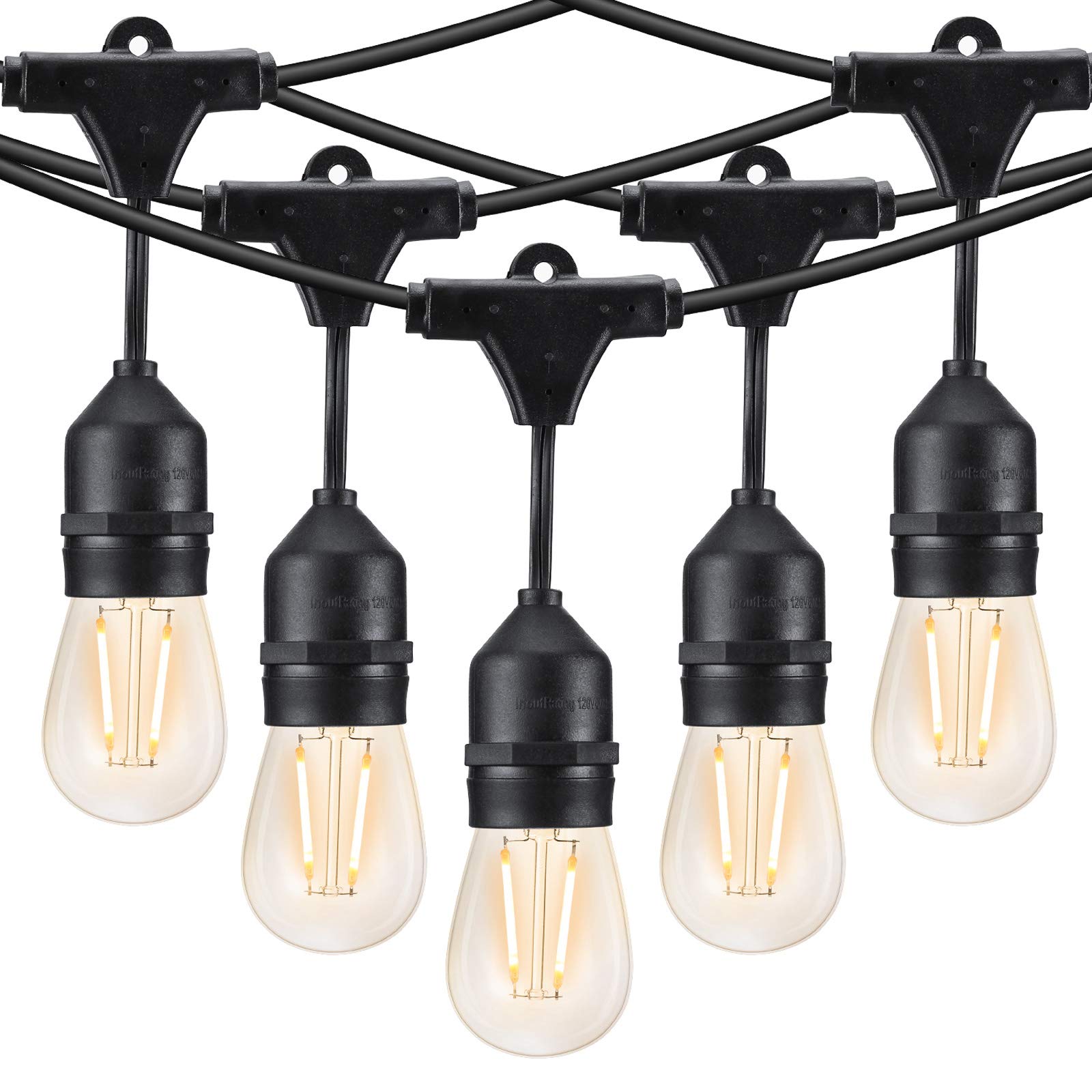 Brizled 48ft Outdoor String Lights 2 Pack - 15 LED S14 Hanging Bulbs, UL Listed Weatherproof Connectable Patio Lights for Garden, Backyard, Wedding, Bistro (E26 Socket, 2700K Warm White) - Perfect for Outdoor Dining, Party Decor & Landscape Lighting