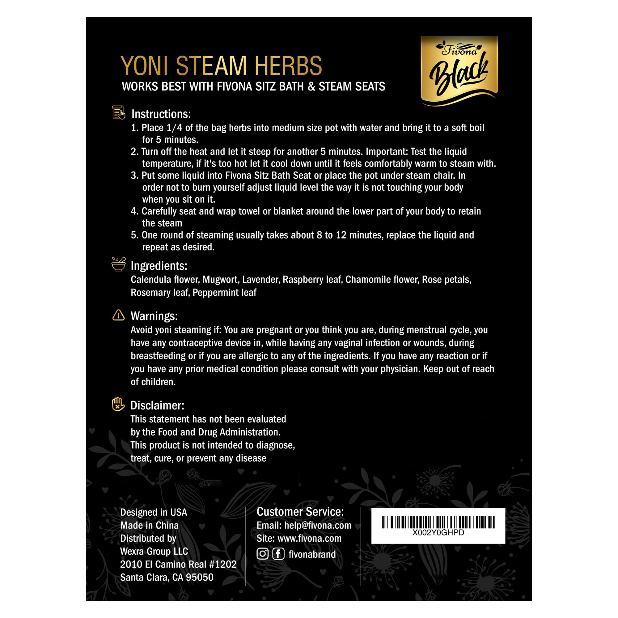 Fivona 3-in-1 Yoni Steam Kit for Women - Foldable Portable Vaginal Steamer Seat with Herbal Blends & Storage Bag - Natural Detox, pH Balance & Relaxation - At-Home V-Spa Treatment for Feminine Care & Wellness (Black)
