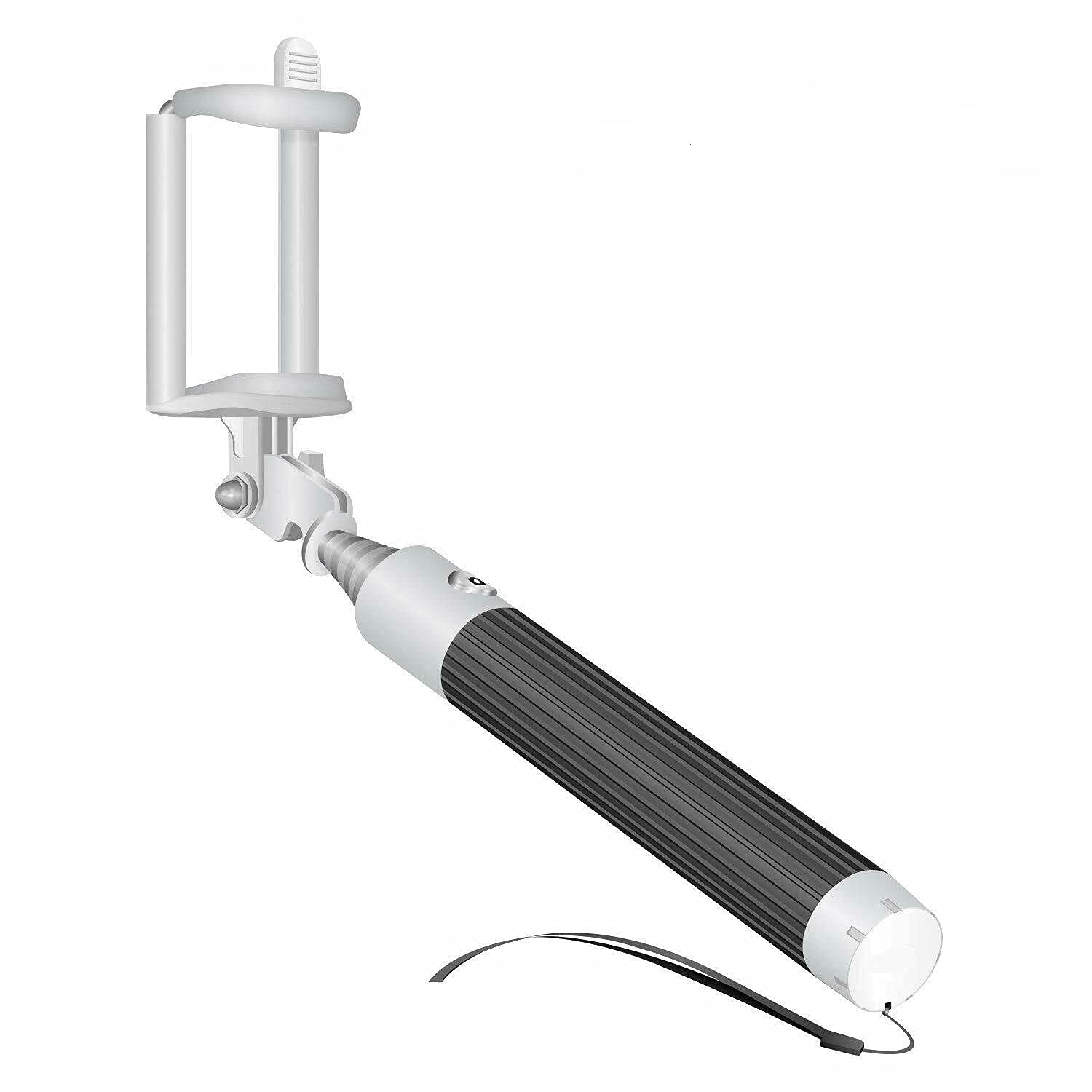 Cell-Stuff Black Mini 5 inch Selfie Stick with Aux Cable (No Charging) - Extends to 23 inches - Compatible with LG V30 & Most Smartphones - Perfect for Travel, Vlogging & Group Photos