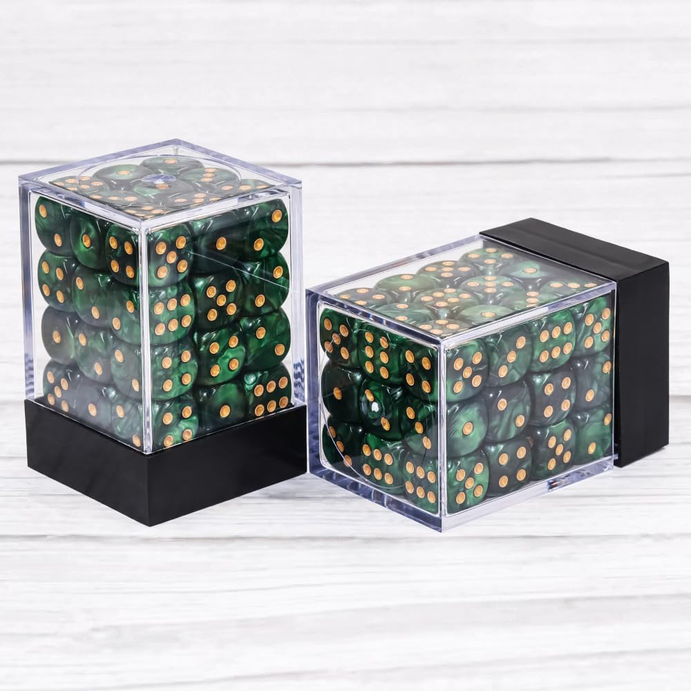 36-Pack 12mm Six-Sided Mini Dice Set - Pearl Pattern Game Dice for Yahtzee, Bunco, Math Teaching & Board Games | Includes Portable Plastic Storage Box (Green Pearl) | Perfect for Family Game Nights, Classroom Activities & Casino-Themed Parties