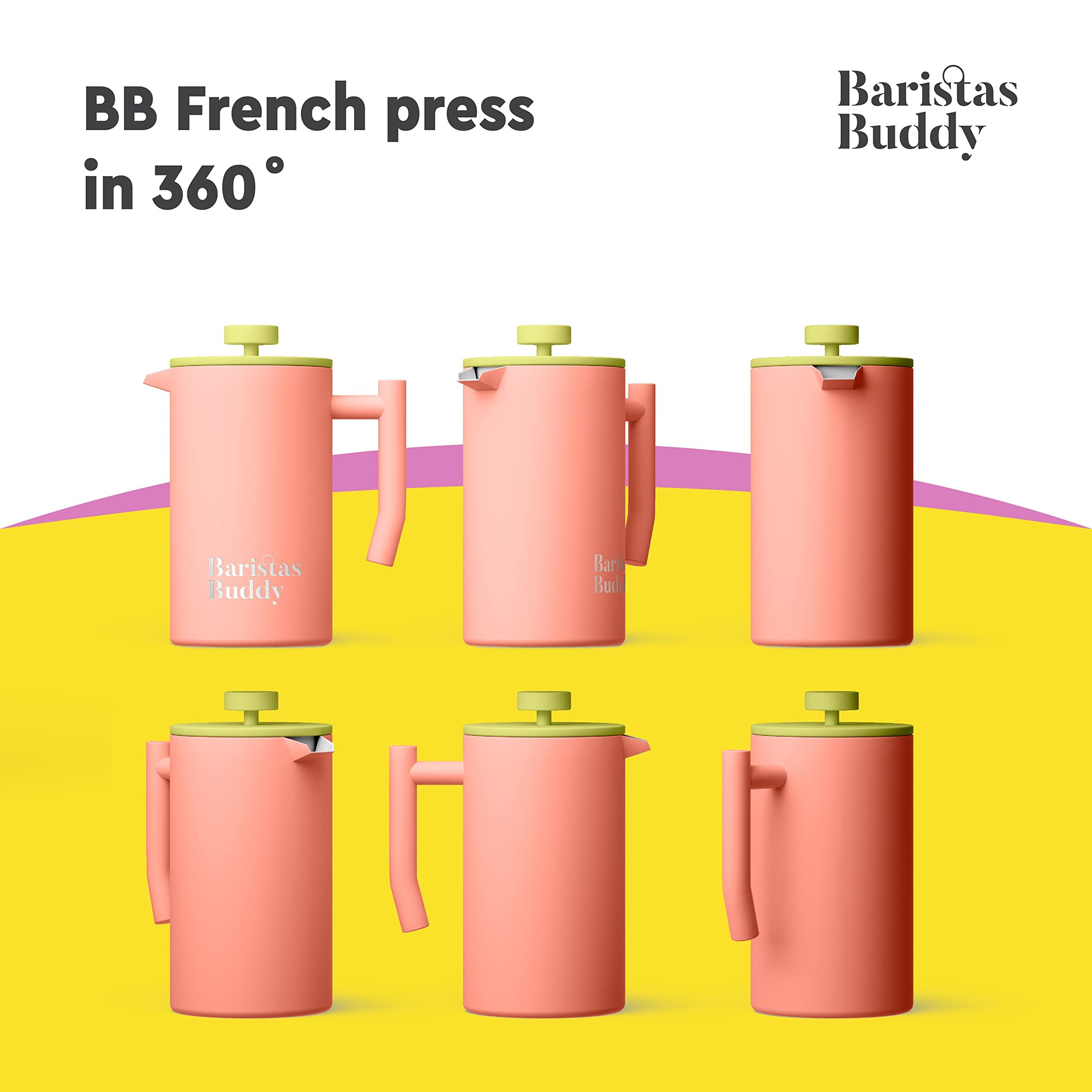Stylish Pink French Press Coffee Maker - Retro Insulated Glass Carafe - 34oz (4 Cups) for Home, Office & Camping - Perfect for Coffee & Tea Lovers
