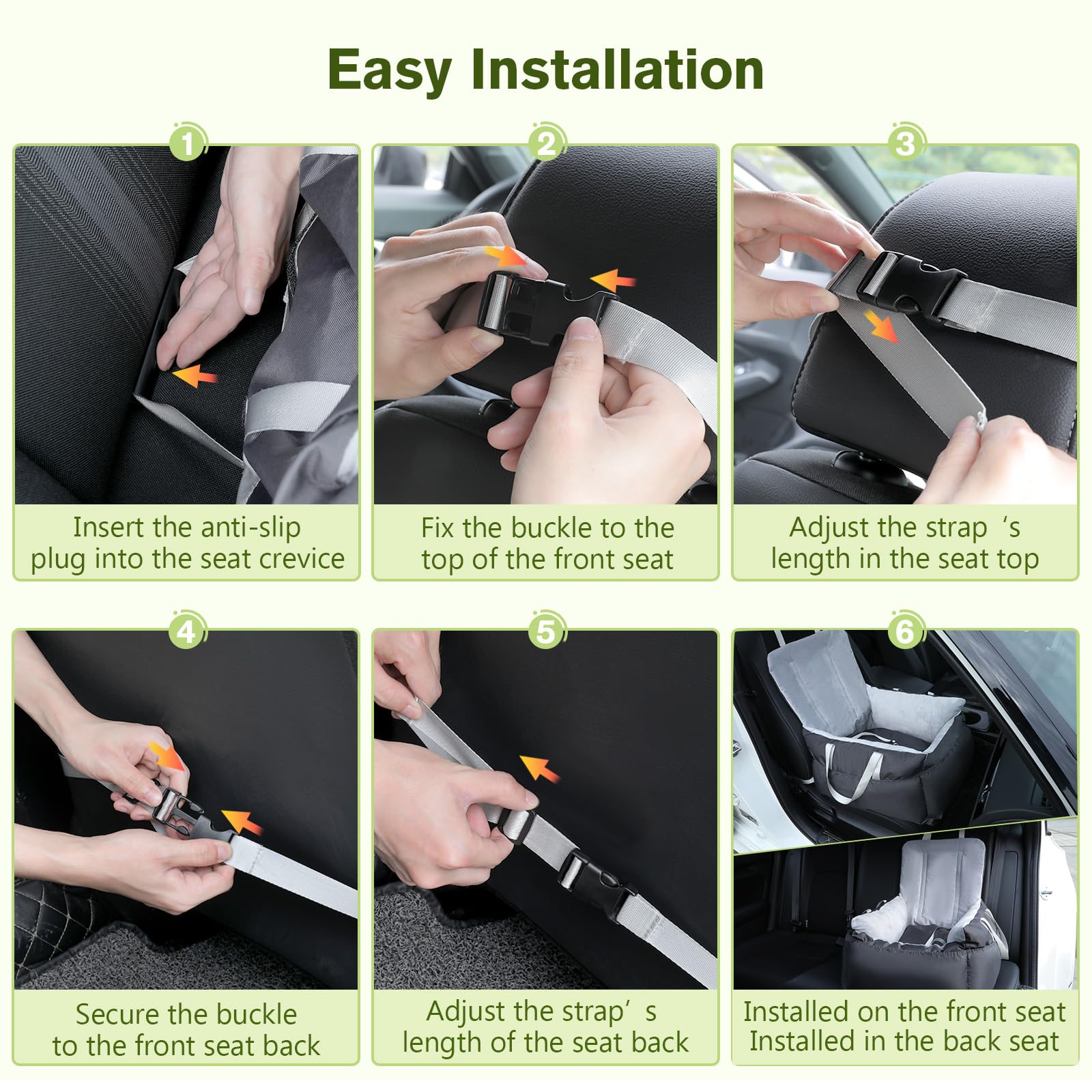 Pecute Washable Dog Car Seat for Small & Medium Dogs - Pet Booster Seat with Clip-On Safety Belt & Detachable Travel Bed - Perfect for Road Trips, Vet Visits & Daily Car Rides (Black)