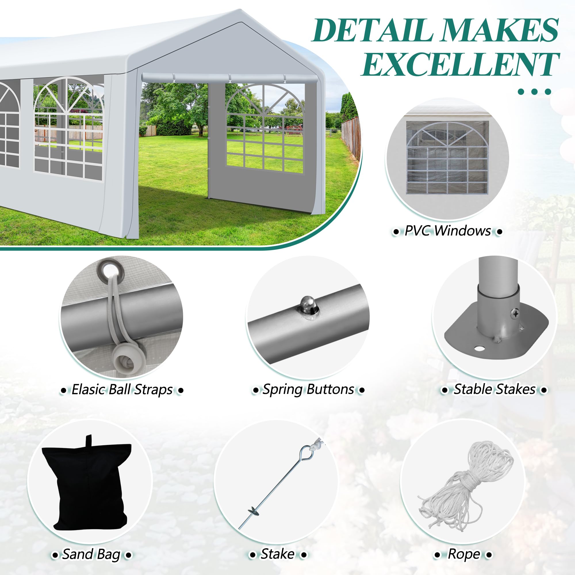 10' x 30' Heavy Duty Canopy Tent - Waterproof Outdoor Party Shelter with 4 Sand Bags for Weddings, Birthday Parties, Picnics & Backyard Events | Perfect for Outdoor Gatherings, Festivals & Market Stalls
